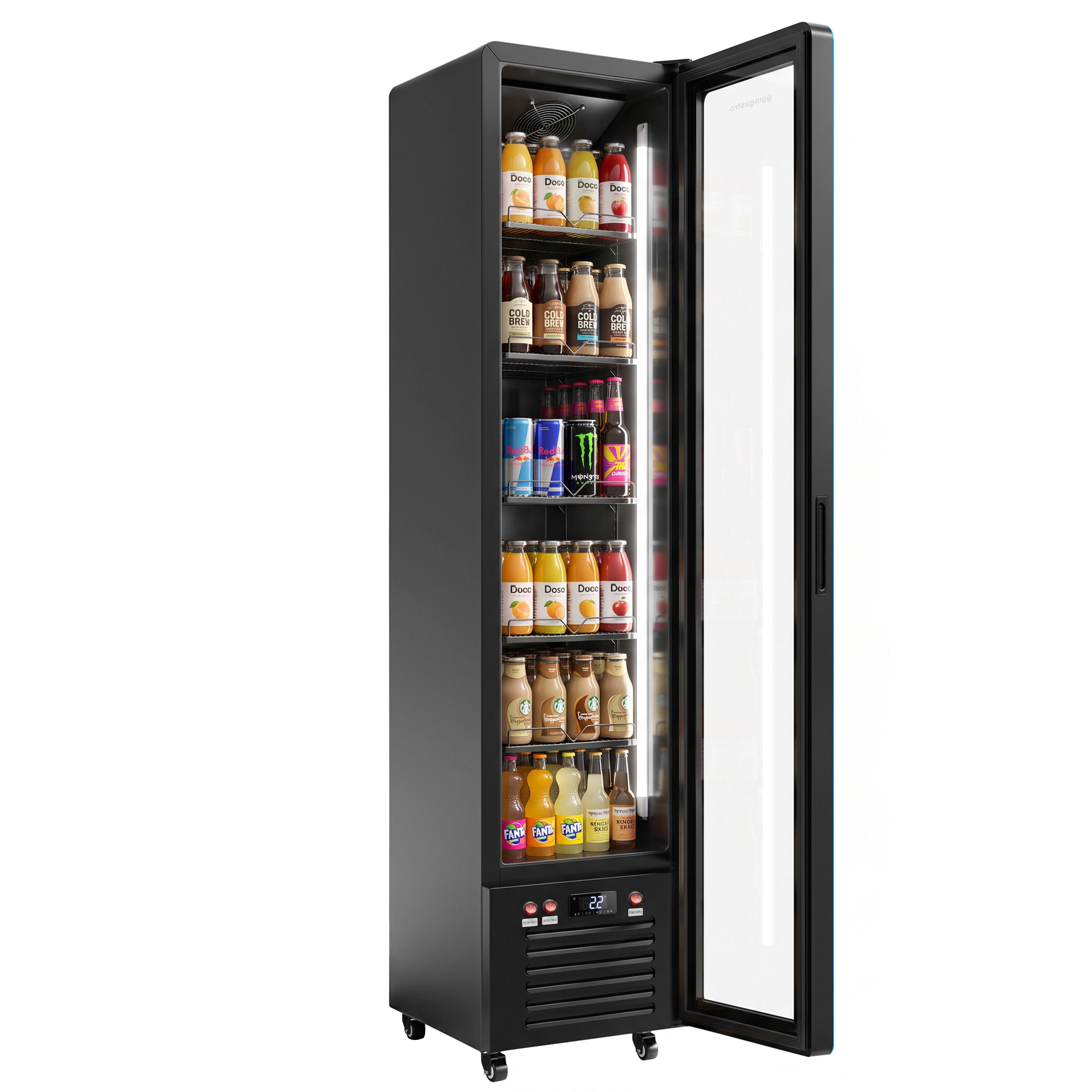 Beverage refrigerator – 145 litres – frameless design – slimline – with 1 glass door and coloured LED lighting
