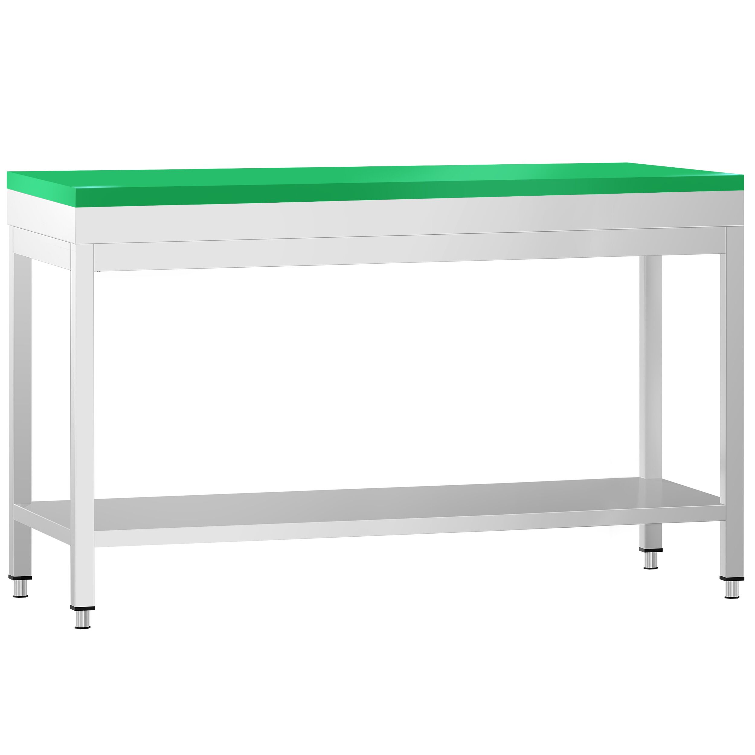 Table de travail inox PREMIUM - 1600 x 700 mm - avec tablette inférieure - incl. Planche à découper Verte