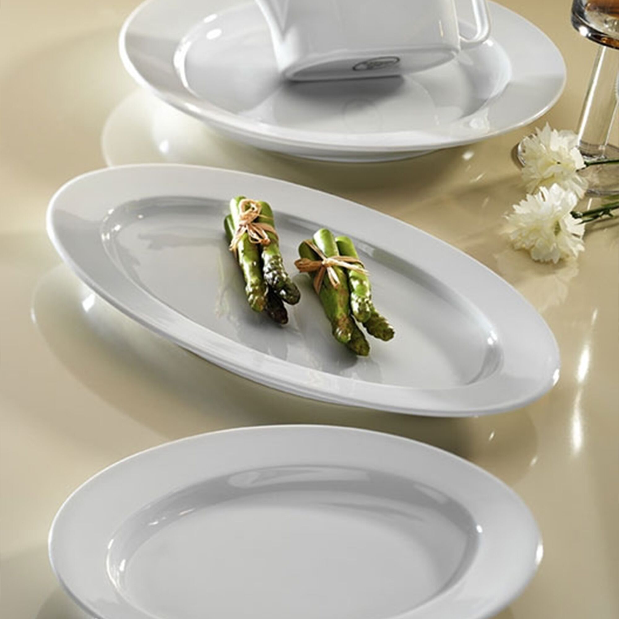 (12 pièces) PERA Blanc - Assiette / Assiette à Döner - Ovale - Longueur : 280 mm - Blanc