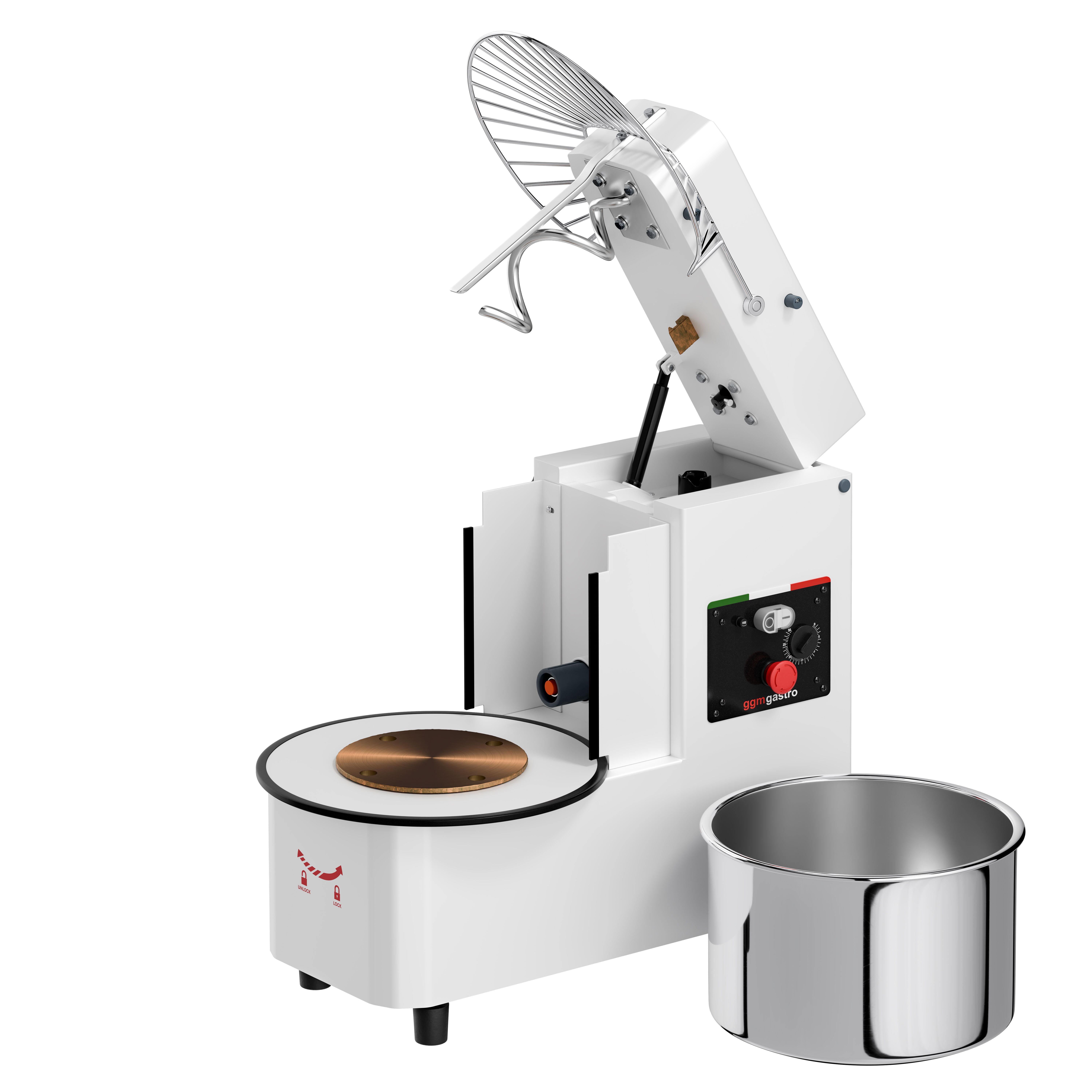 Pétrin à Pâte / Pétrin à spirale - 33 Litres / 25 kg - 1 Vitesse - Cuve Amovible & Tête Relevable - Fonction Minuterie