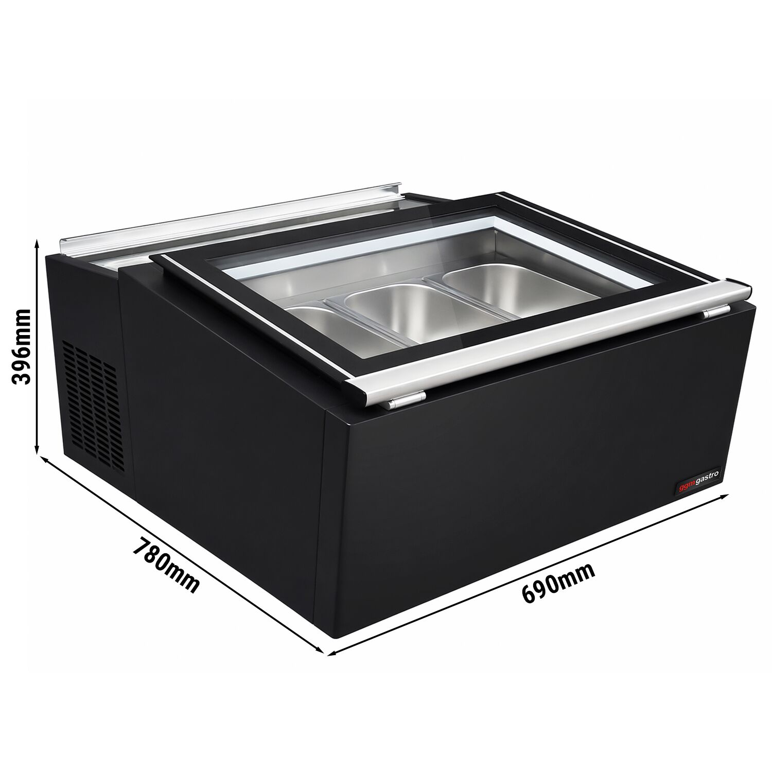 Vitrine réfrigérée à poser Eisvitrine - 54L - 690mm - portes coulissantes vitrées avant - pour glaces - Pour FR - Noir