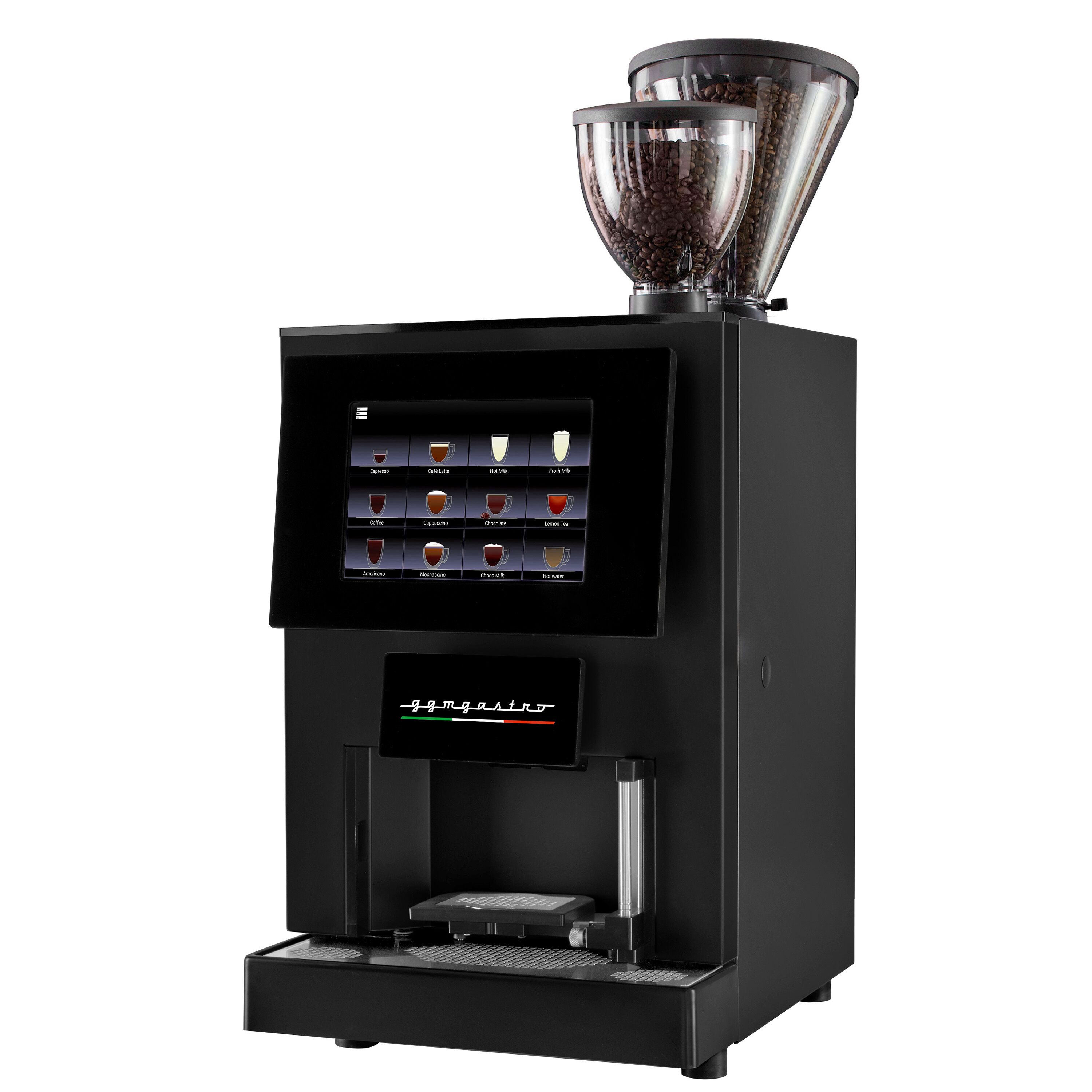 Machine à café automatique - 30 programmes - écran tactile 10 pouces - 2 réservoirs à grains & 3 compartiments à poudre - avec système de lait frais pour 2 types de lait