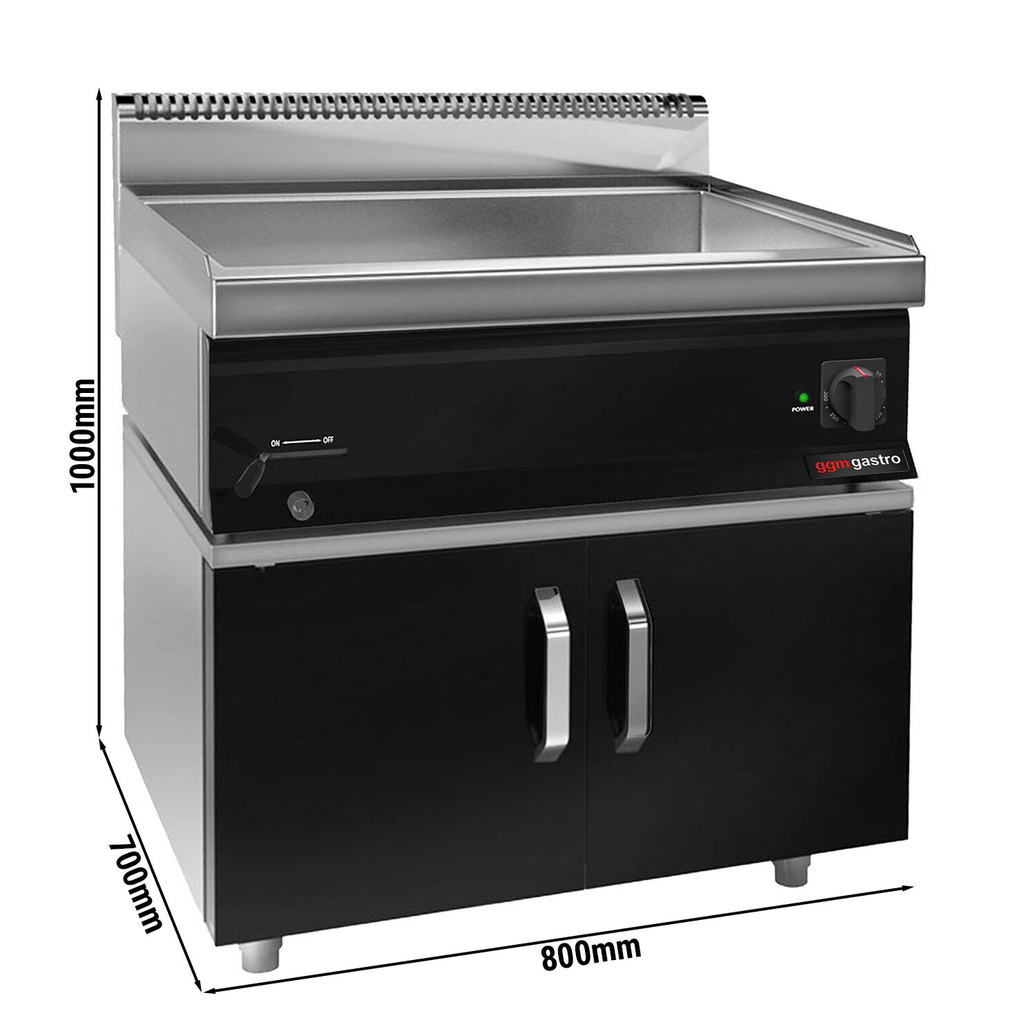 Bain-marie électrique – 2,4 kW – 2 × GN 1/1 ou 4 × GN 1/2 – avec soubassement incluant 2 portes