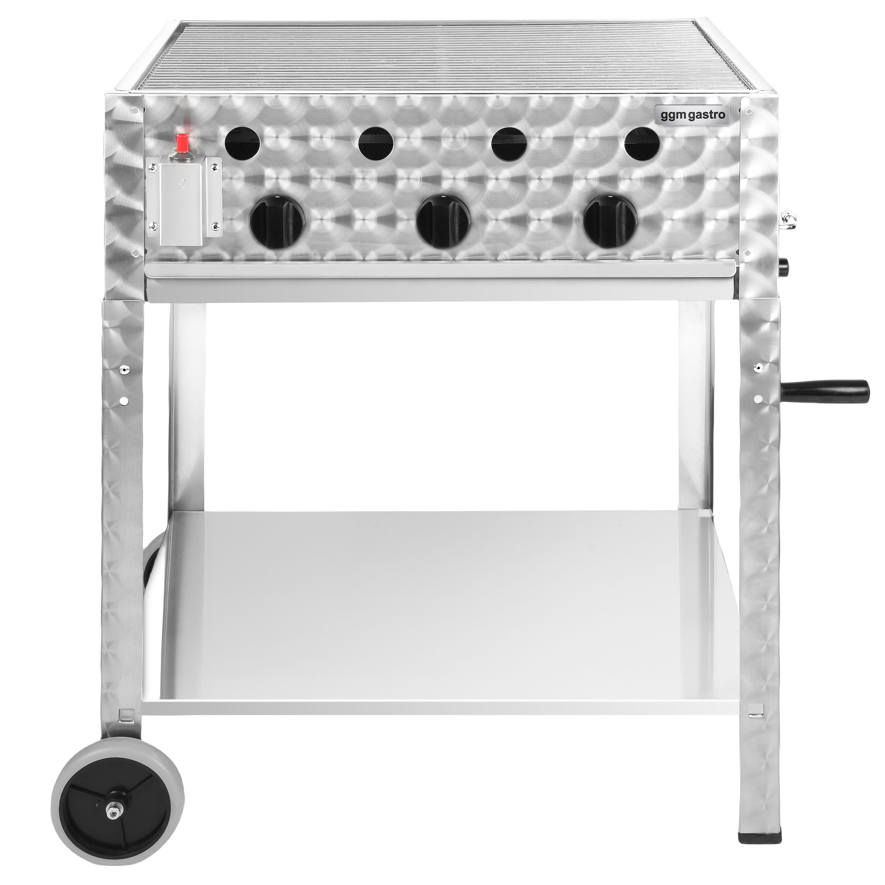 Barbecue à gaz professionnel - 10kW - sur pied - P560mm - 3 brûleurs - incl. support mobile, grille de cuisson & plaque de four