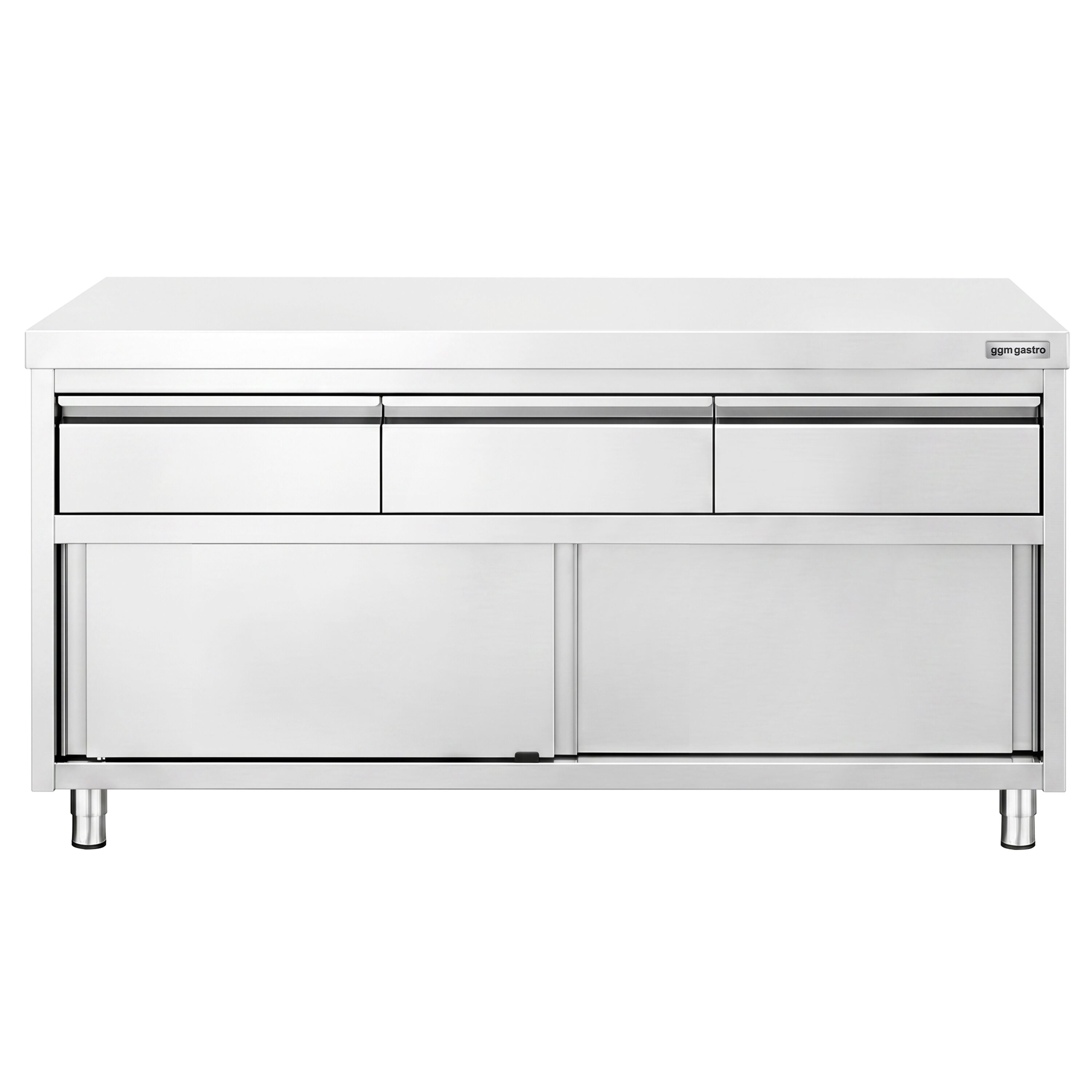 Armoire de travail en acier inoxydable PREMIUM - 1 600 x 600 mm - avec 3 tiroirs et une porte coulissante