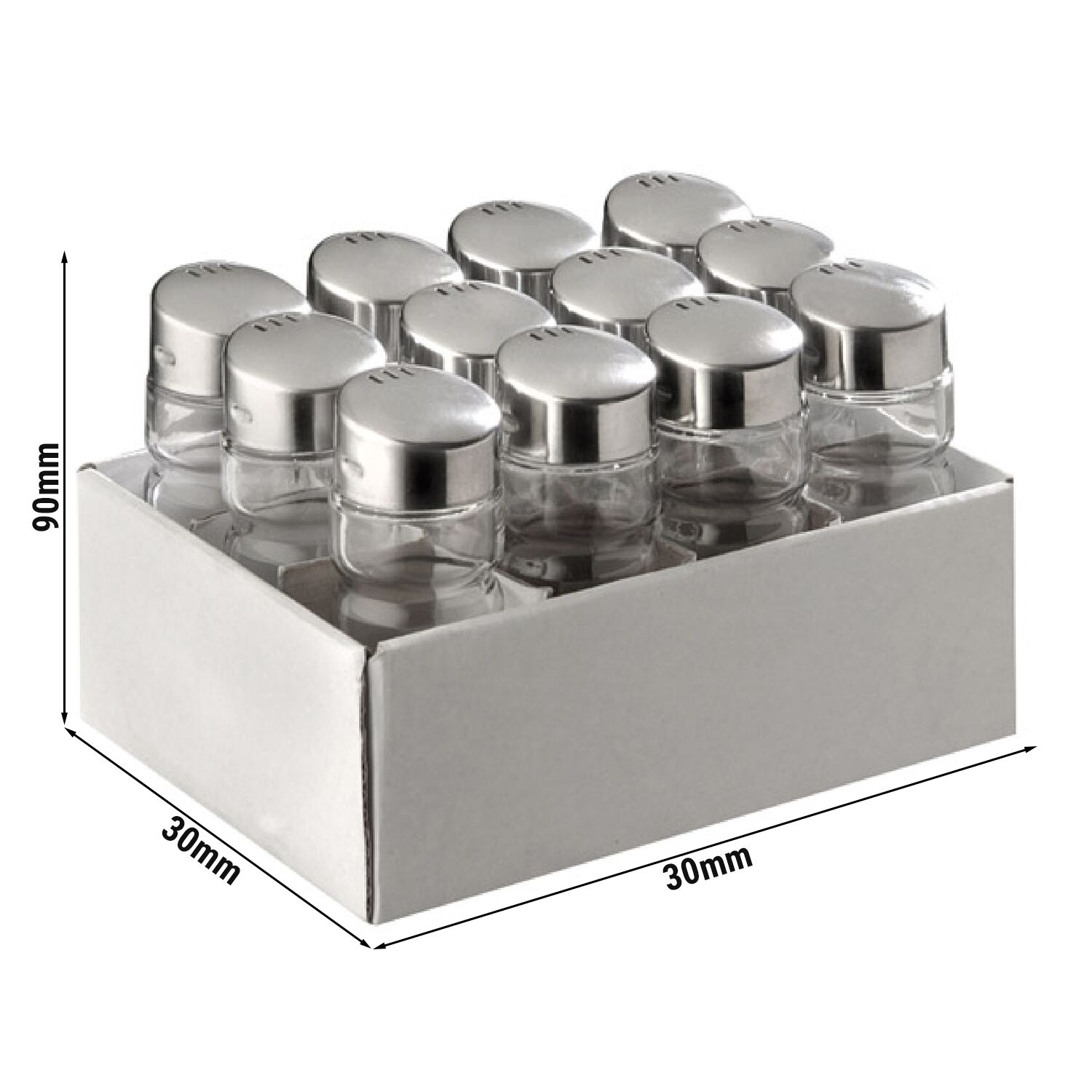 Saupoudreuse - Lot de 12 - Ø30mm - Hauteur: 90mm - Verre - rond