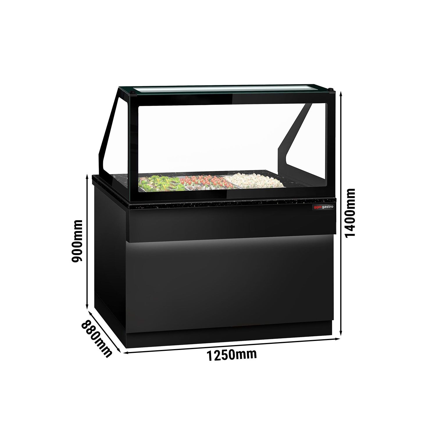 Saladette réfrigérée TORONTO - 1250 mm - Façade noire - 2 portes - Pour 3x GN 1/1 - Plateau de travail en granit noir