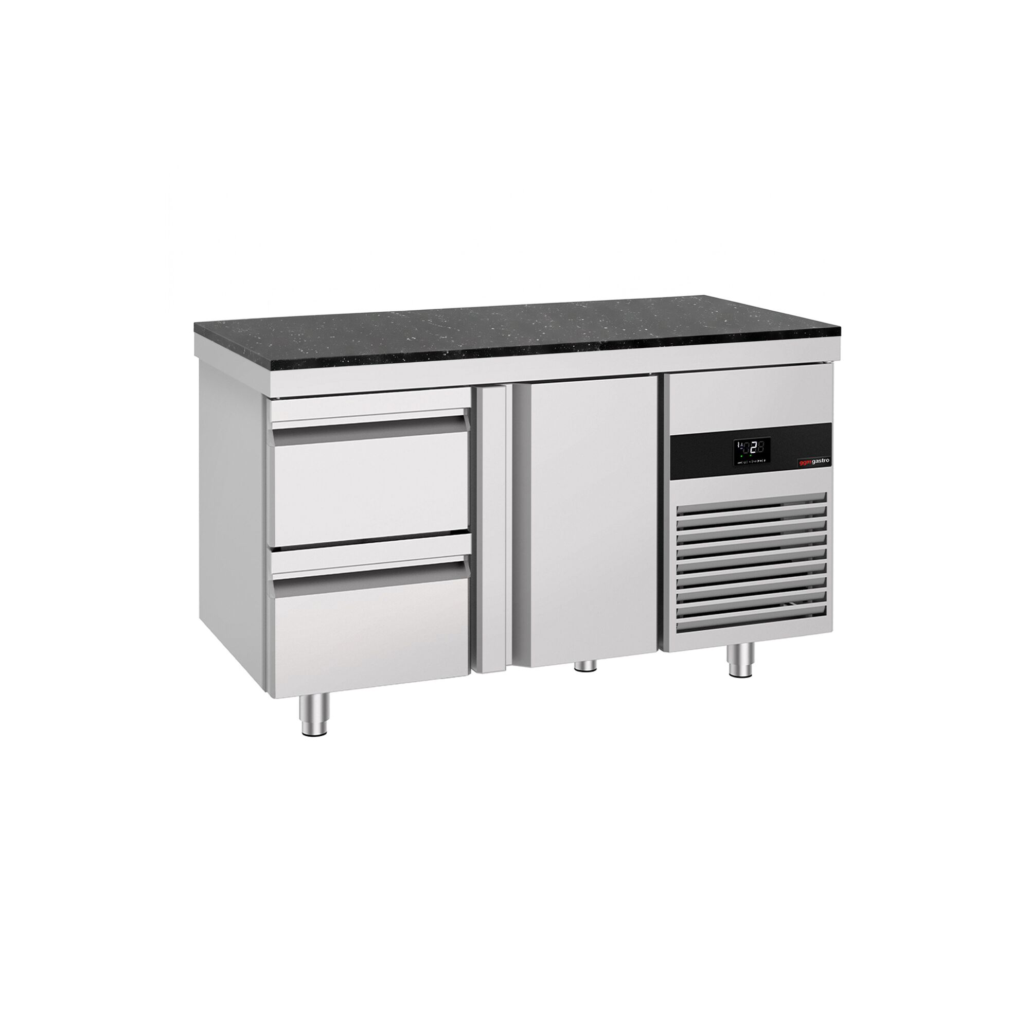PREMIUM Refrigerated Counter – 1400 × 700 mm – with 1 Door & 2 Drawers – incl. Granite Worktop