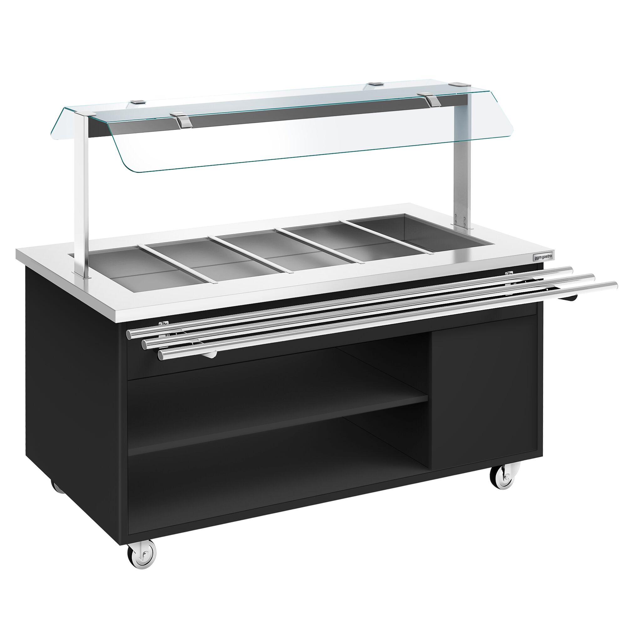 Buffet chaud DANZIG - 1900mm - 5 bacs GN 1/1 - avec Glissière pour plateaux - Noir