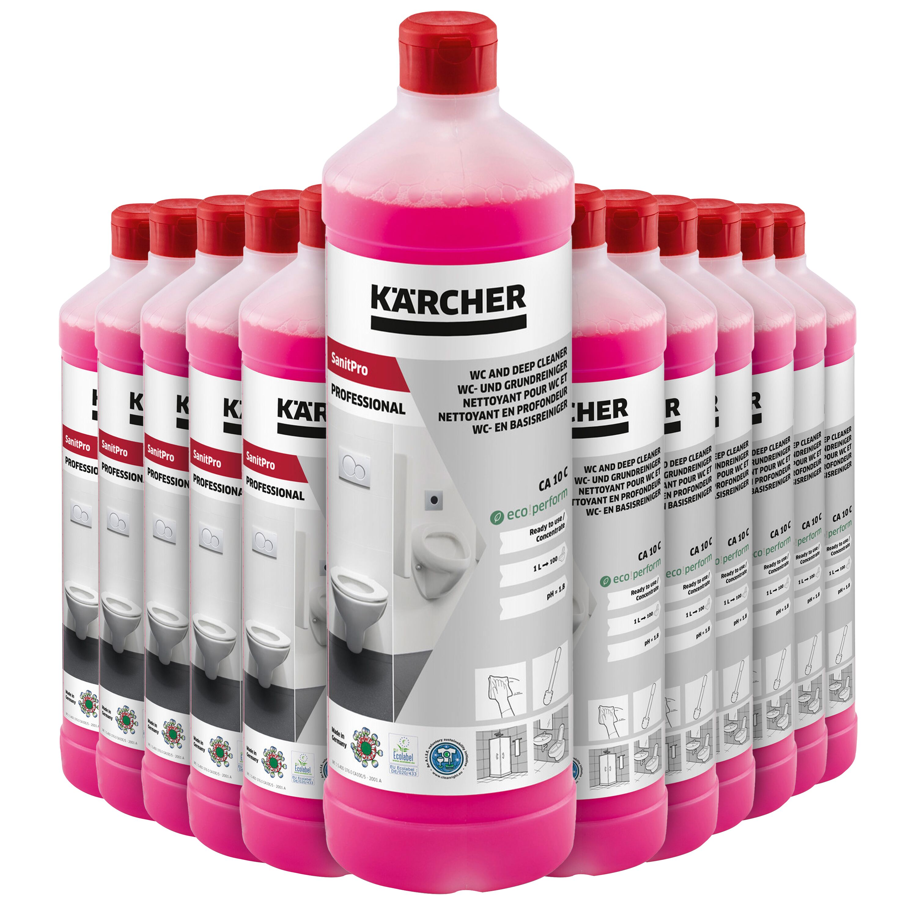 (12 pièces) Kärcher | SanitPro nettoyant WC et décapant CA 10 C eco!perform - 1 litre
