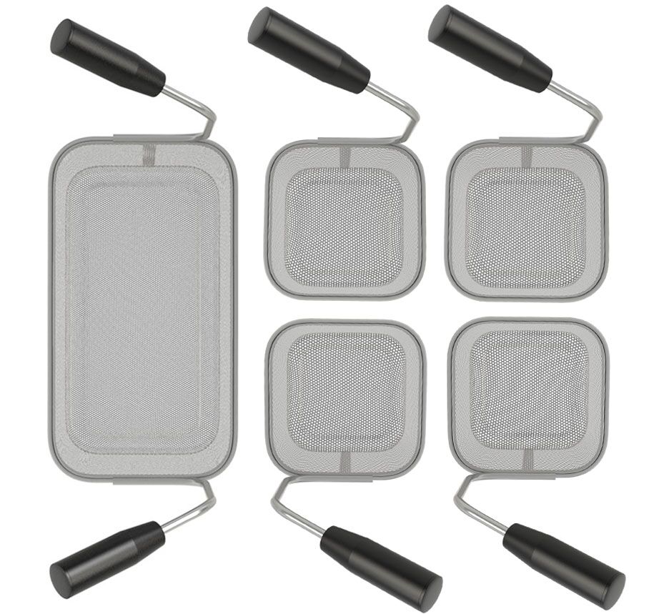 Set di cestelli cuocipasta - 1x 1/3 & 4x 1/6 - 290x160mm;145x145mm - altezza200mm - acciaio inox | manico in plastica ergonomico - compatibile con GNB499E, GNB899E & ENB499P