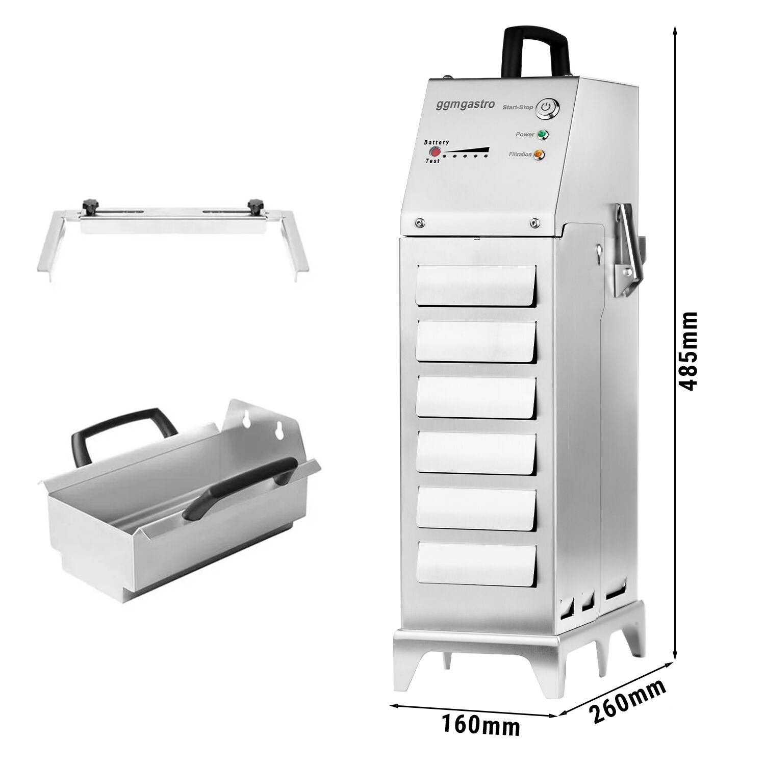 Portable Battery Fryer Oil Filter - 160x260x485mm - 80L/min - Stainless Steel - with Automatic Filtration - for fryers from 20L