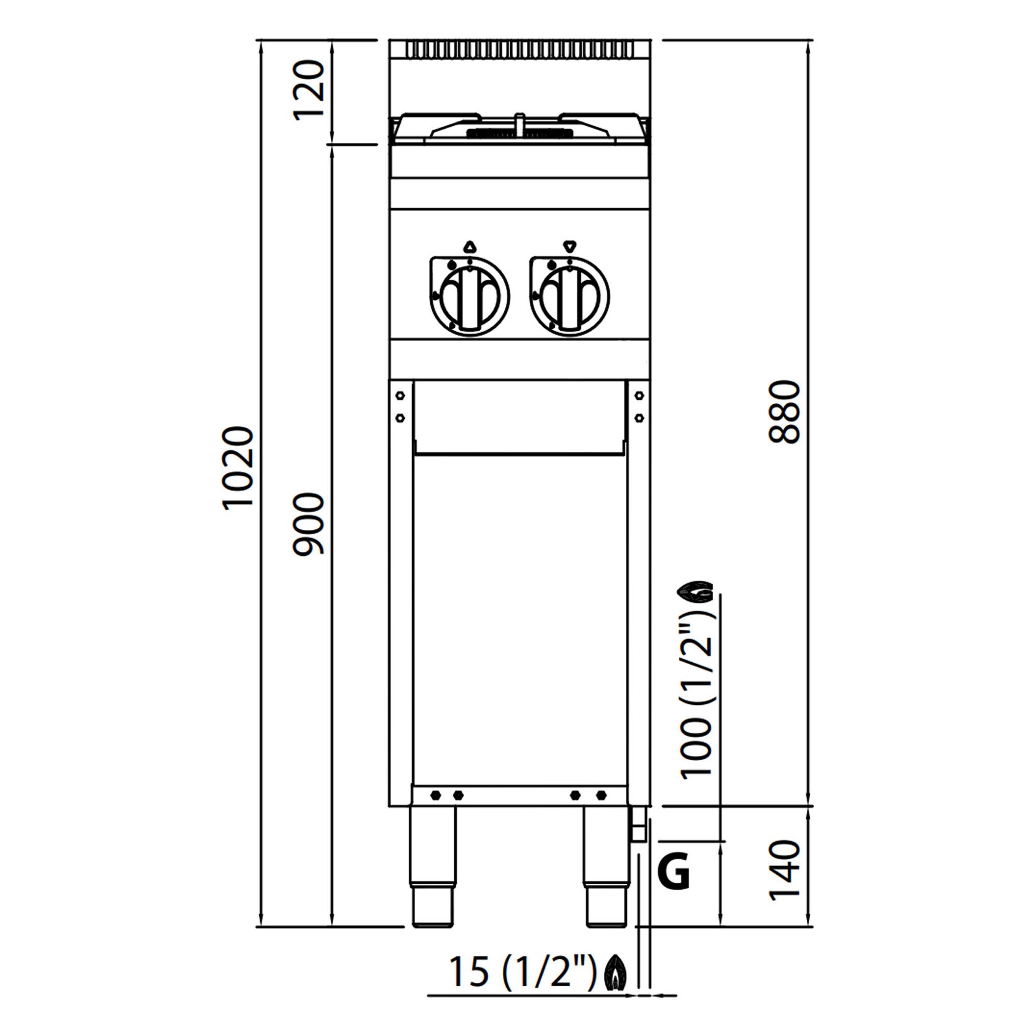 Fourneau à gaz – 9,5 kW – 2 brûleurs