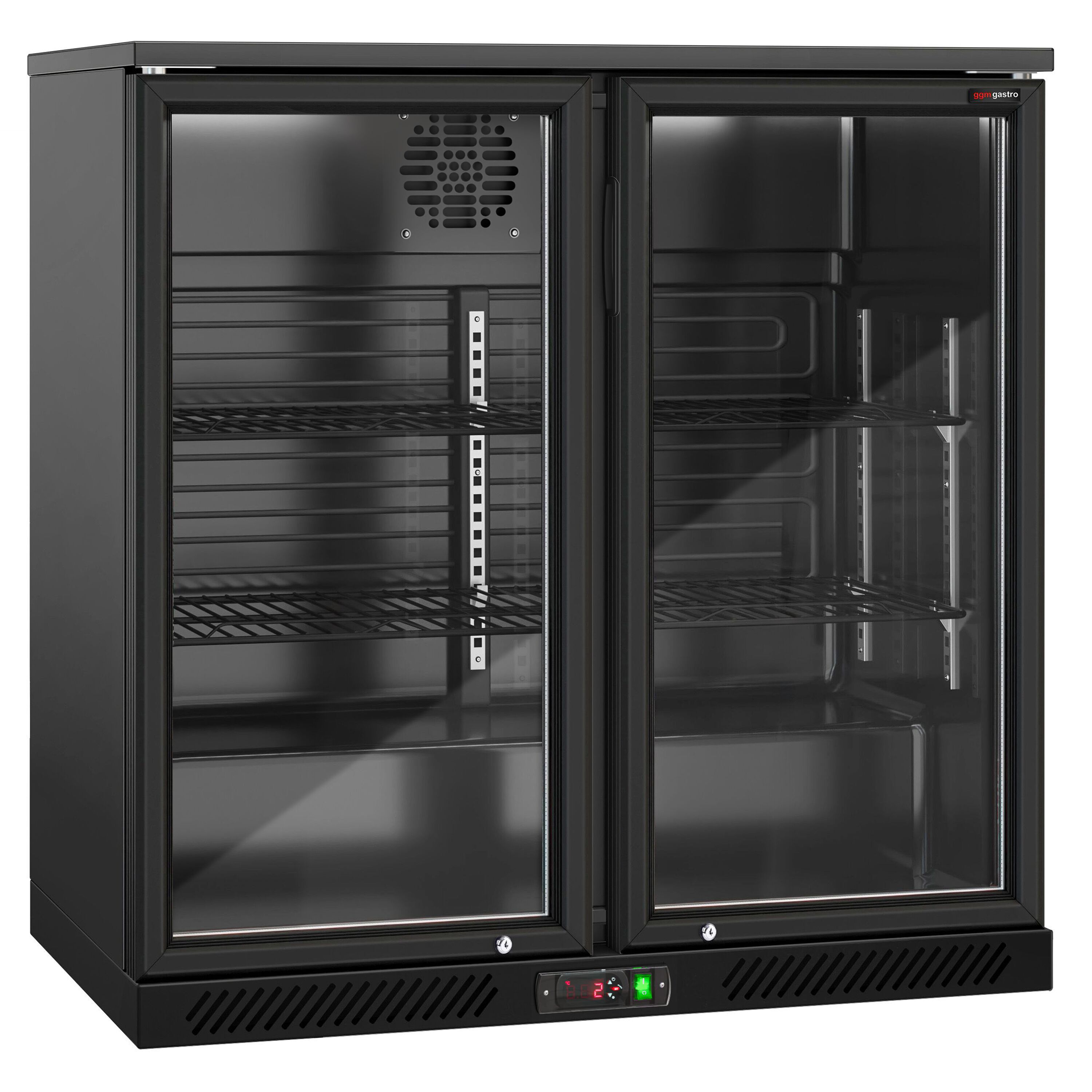 Réfrigérateur de bar – 900 mm – 220 litres – avec 2 portes vitrées battantes – Extérieur & intérieur Noir