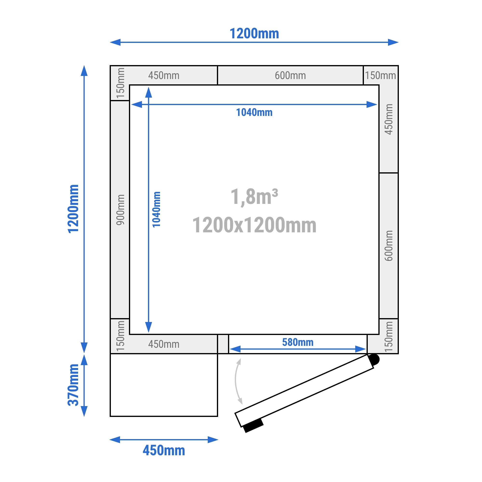 Chambre froide en inox - 1200 x 1200 mm - 1,8 m³ - groupe frigorifique inclus