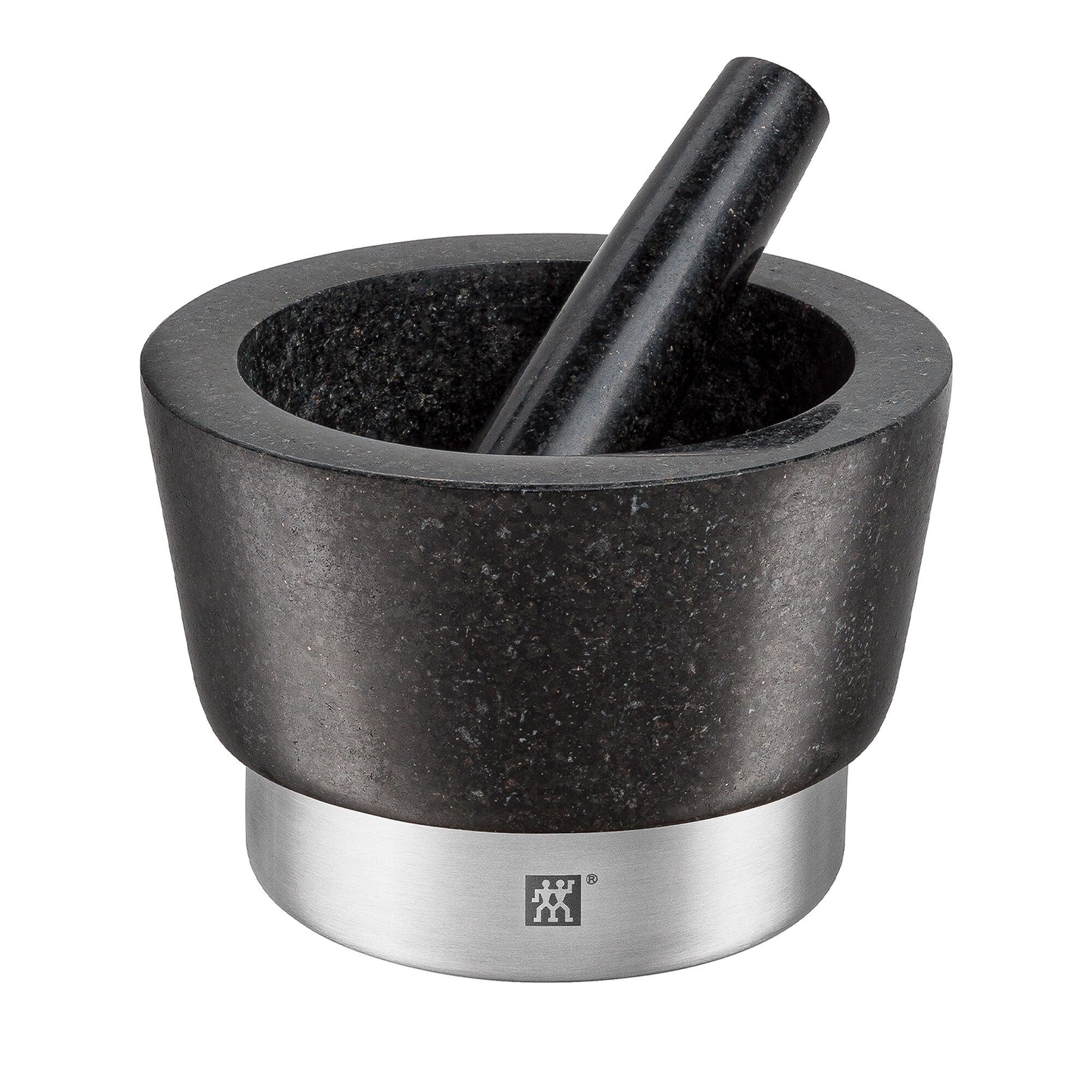 (2 pieces) ZWILLING | Granite Mortar & Pestle Ø150 mm – Non-slip Feet - 18/10 Stainless Ring - Black