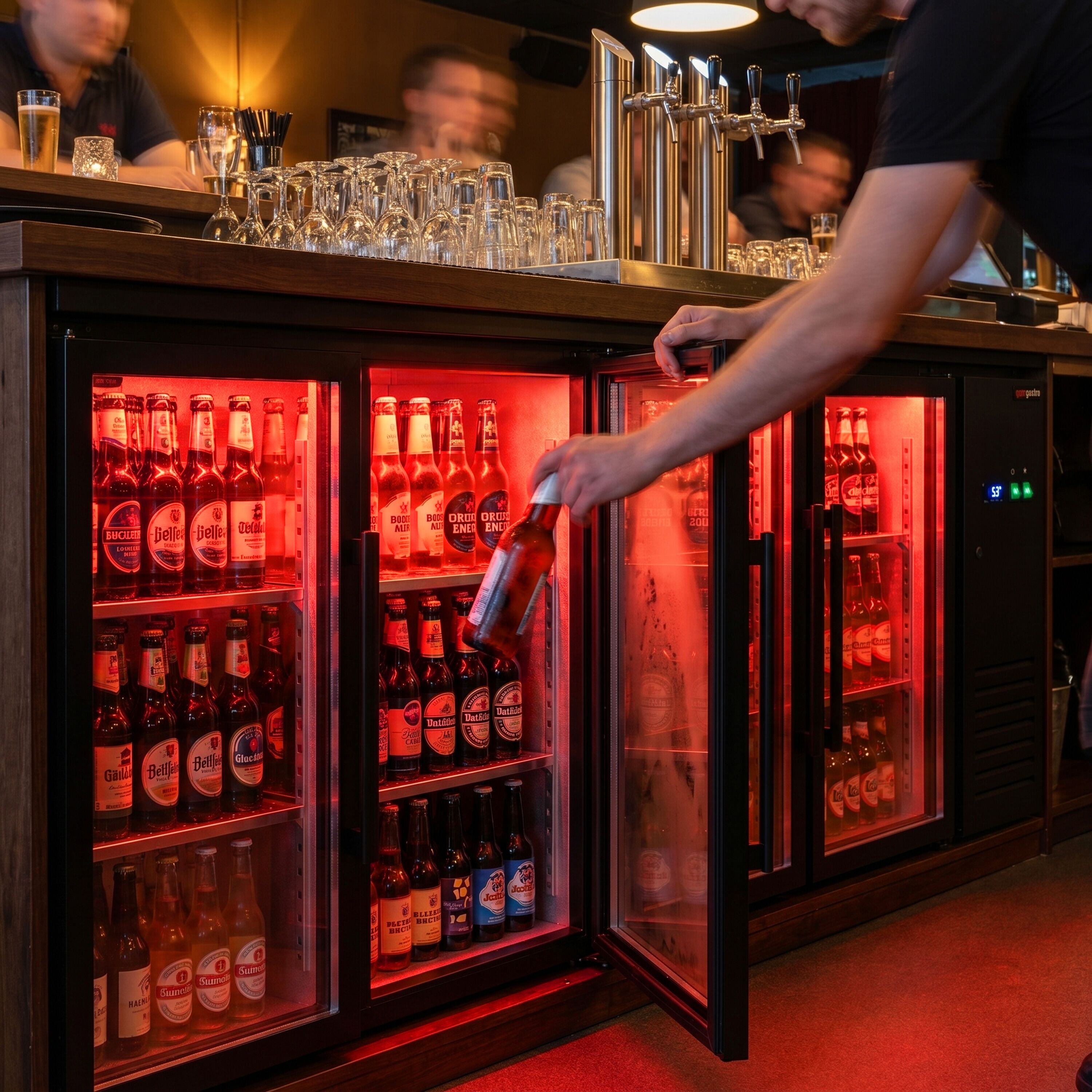 Commercial Back Bar Cooler ECO – 2540 mm – with 4 Glass Doors – with RGB LED Lighting