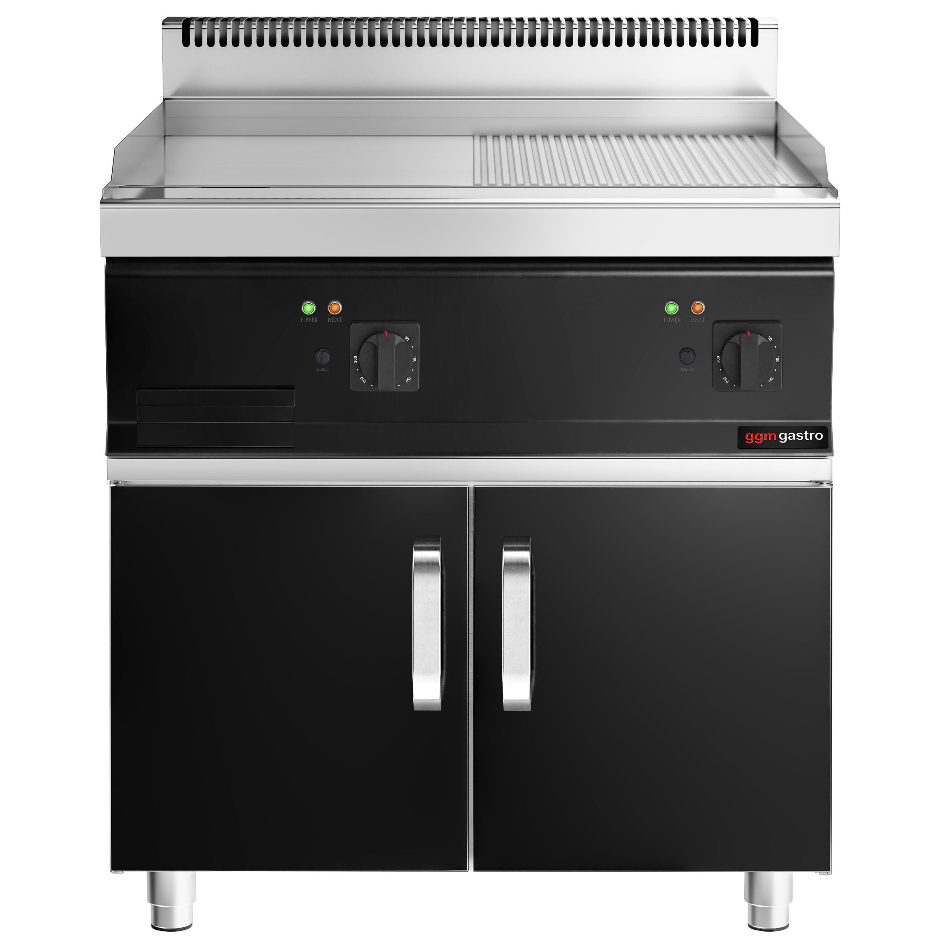 Commercial Electric Griddle - 13.8kW - Smooth/Ribbed Plate (half & half) - Cooking area: 795x535mm - with Cabinet Base - 2 Doors