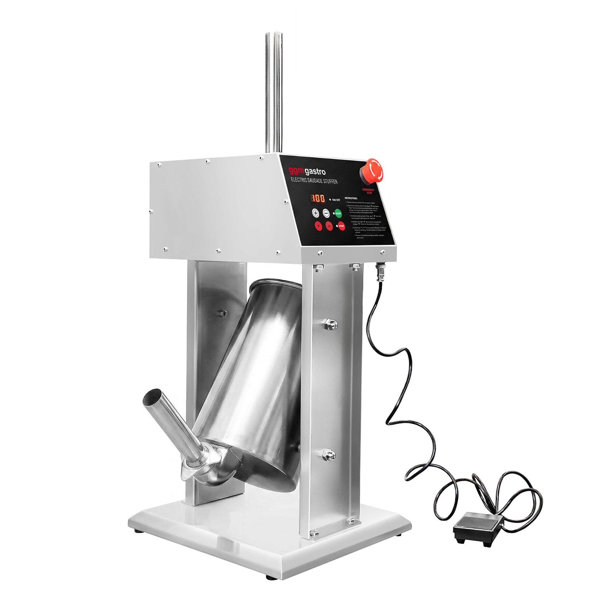 Automatische worstenvuller - verticaal - met churrosset - 10l - 90W - RVS - incl. voetpedaal & 4 vulbuizen & 3 churrosvormen