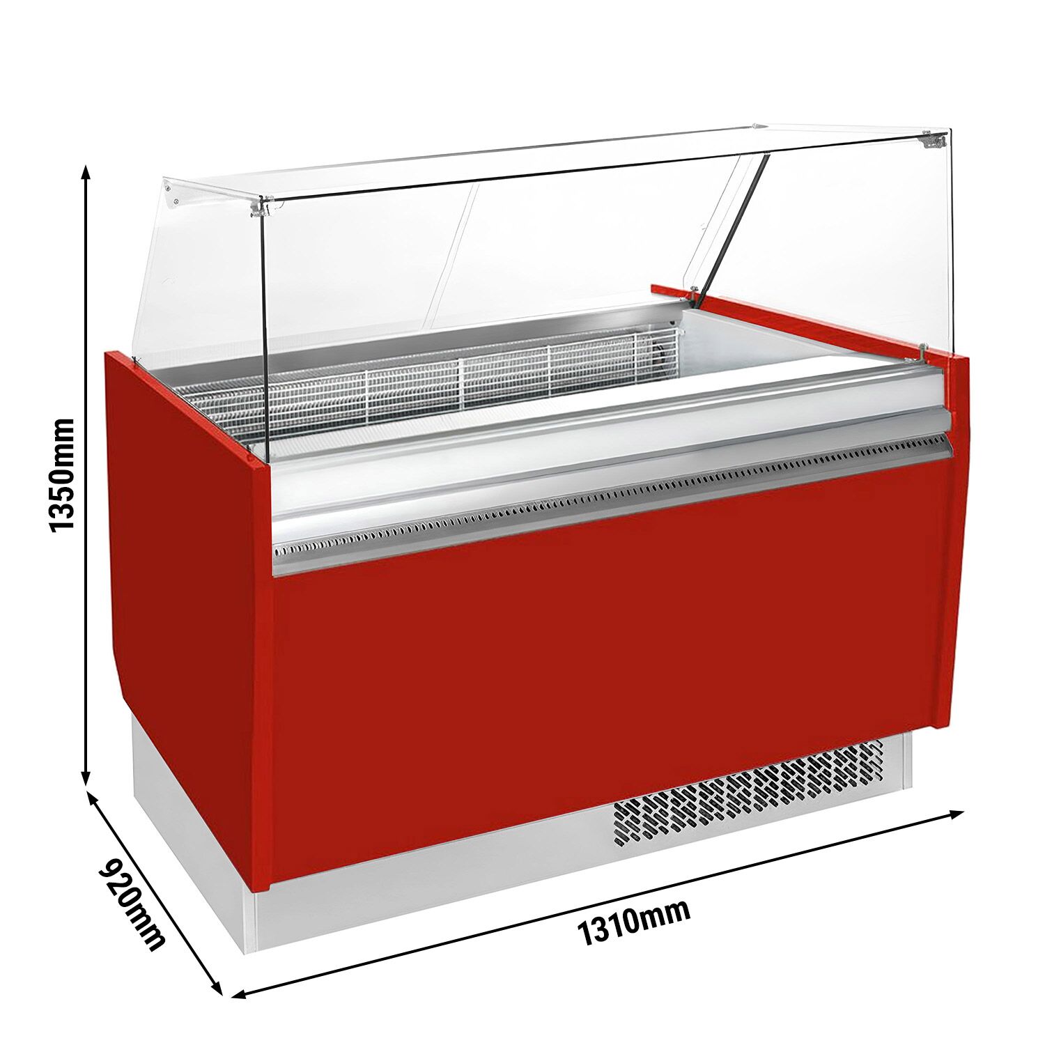 Vitrine à glace LIAM – 1310 mm – refroidissement statique – pour 10+10 bacs à glace de 5 litres – Rouge