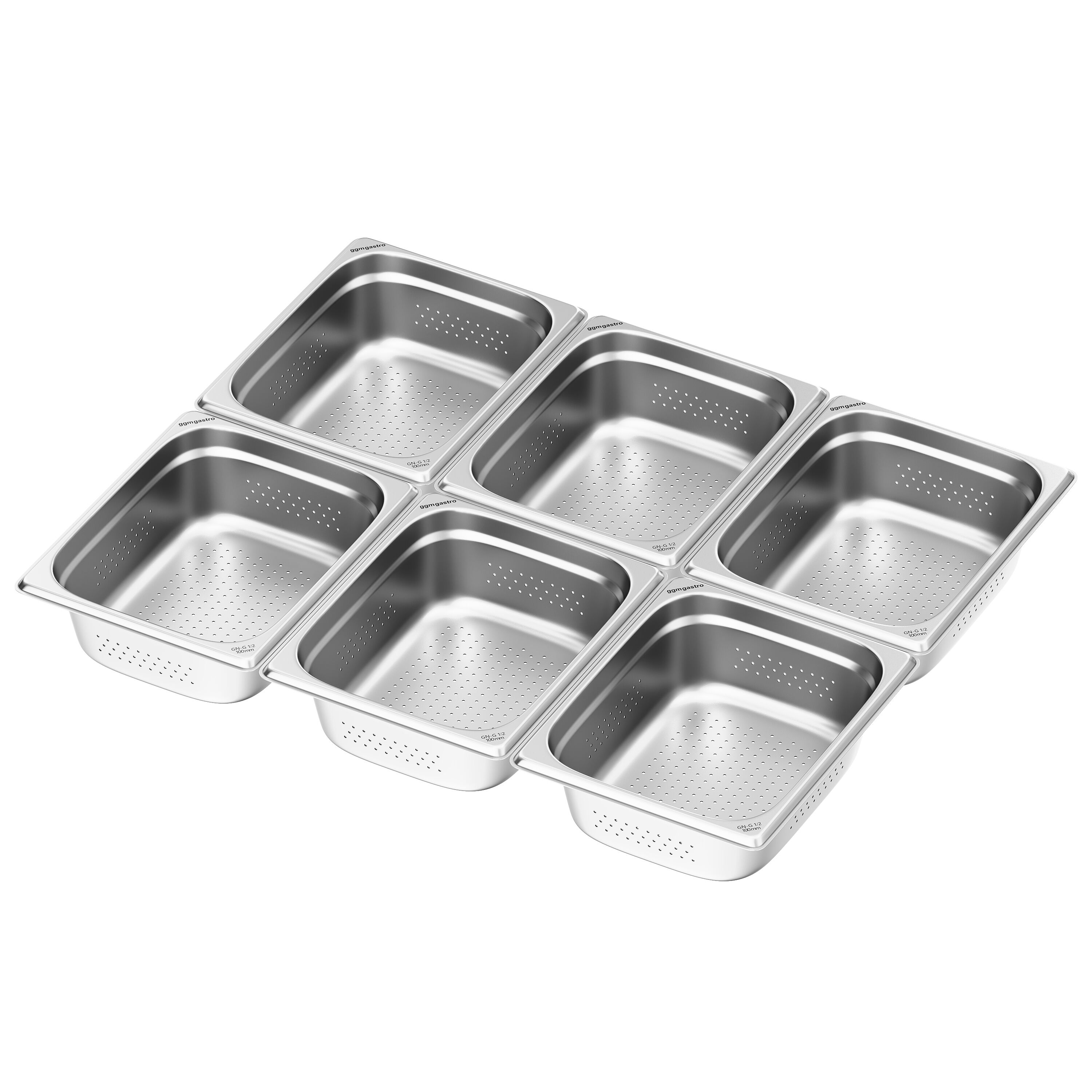 (6 pièces) Récipients en acier inoxydable GN 1/2 - perforés - hauteur : 100mm