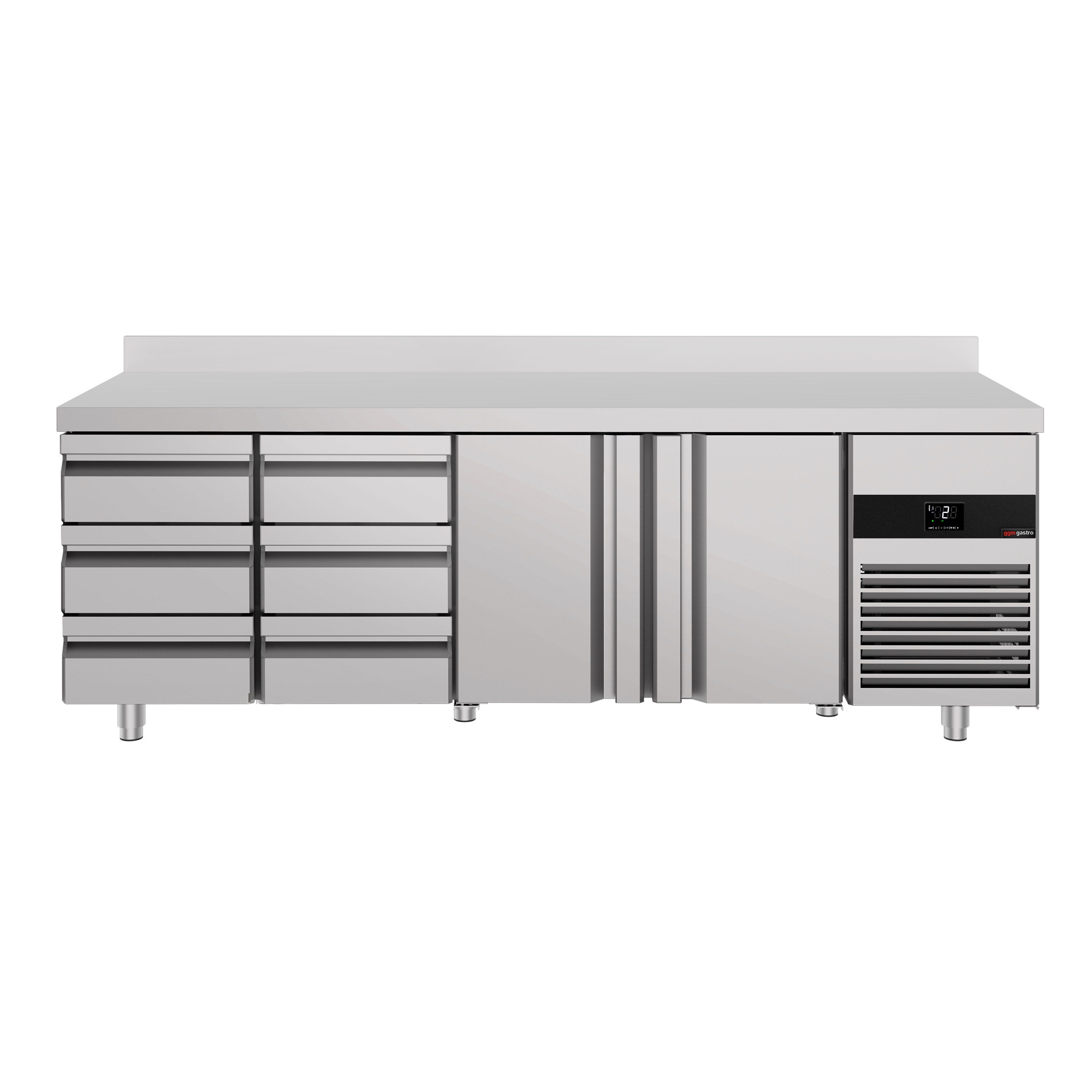 Table réfrigérée PREMIUM - 2330 x 700 mm - avec 2 portes - 6 tiroirs - avec dosseret