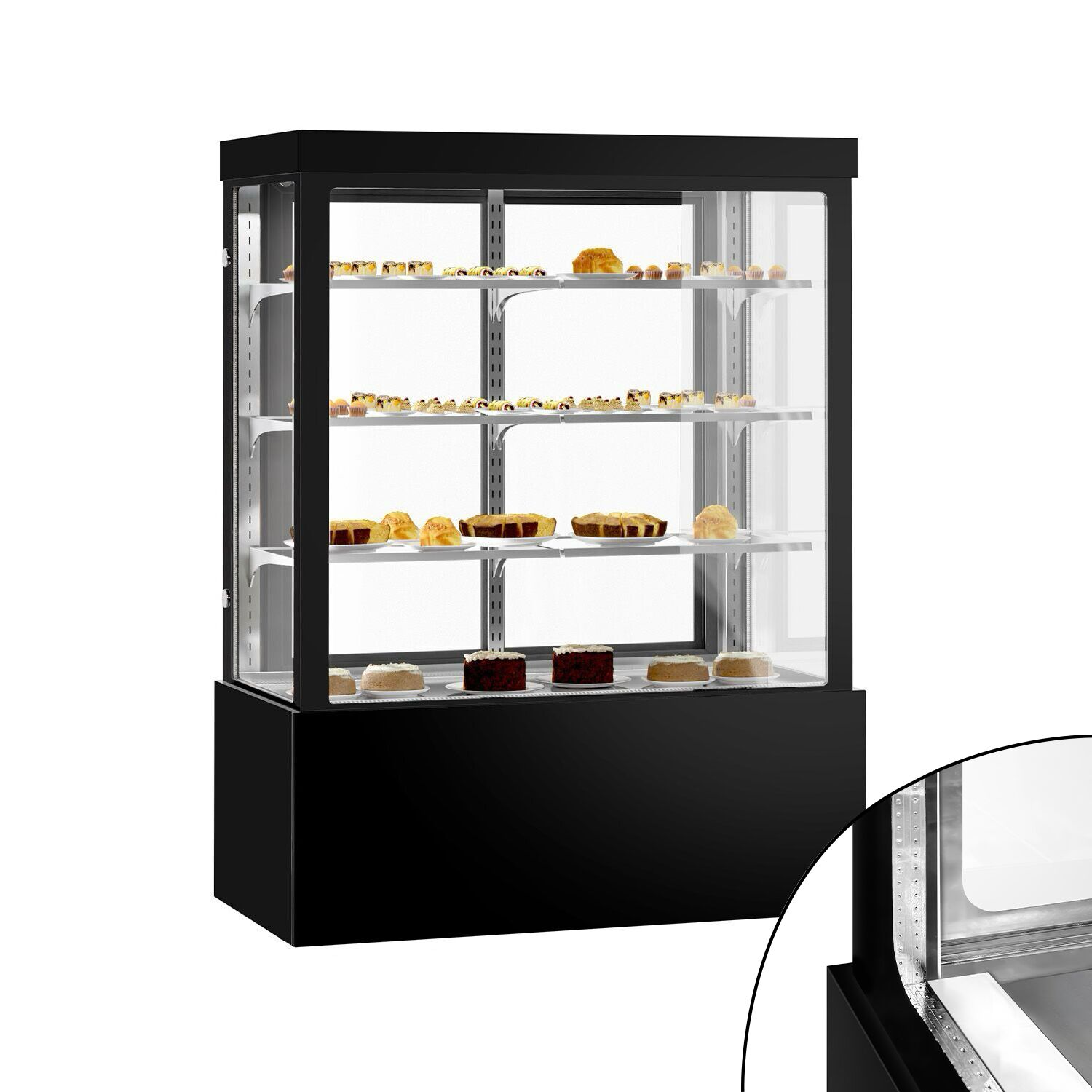 Vitrine de comptoir réfrigérée - 1400L - 1500mm - Double vitrage - avec 3 étagères - portes coulissantes vitrées arrière - Noir