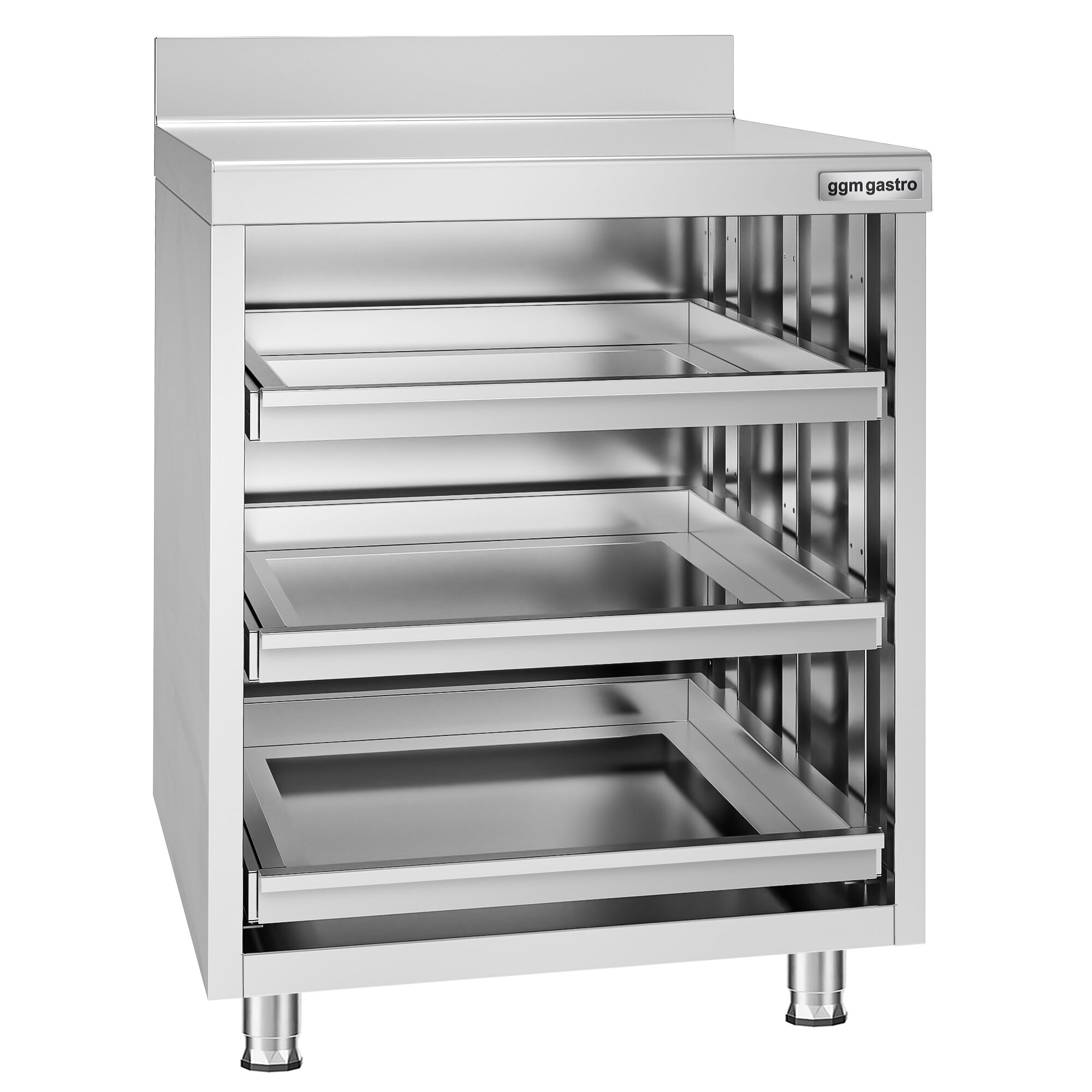 Szafka robocza ze stali nierdzewnej - 647x600mm - z 3 szufladami, z rantem