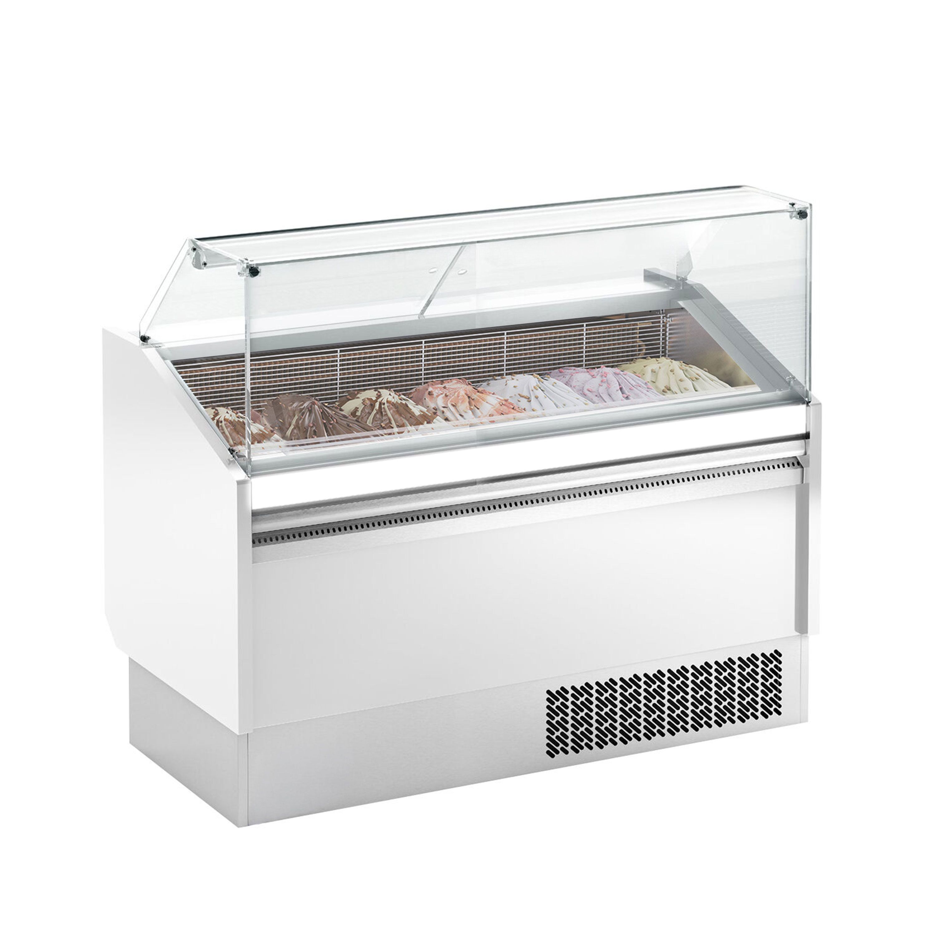 Vitrine à glace LEVI – 1620 mm – refroidissement statique – pour 9+9 bacs à glace de 5 litres – Blanc