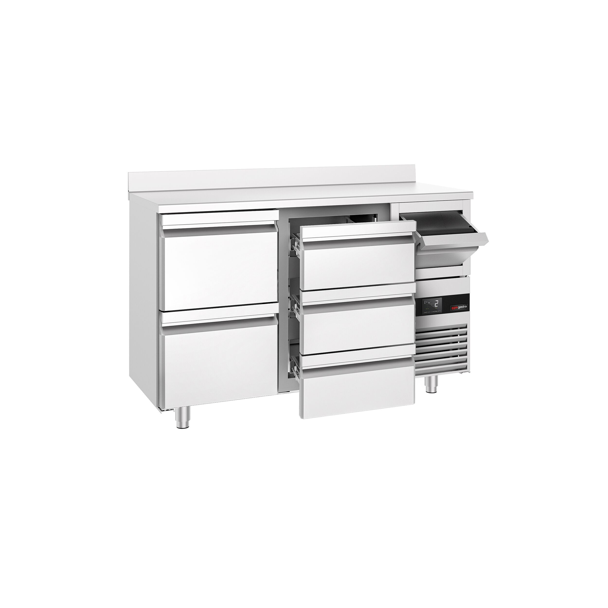 Arrière-bar réfrigéré professionnel  PREMIUM - 1580 x 600 mm - 5 tiroirs - avec dosseret - avec tiroir à marc de café