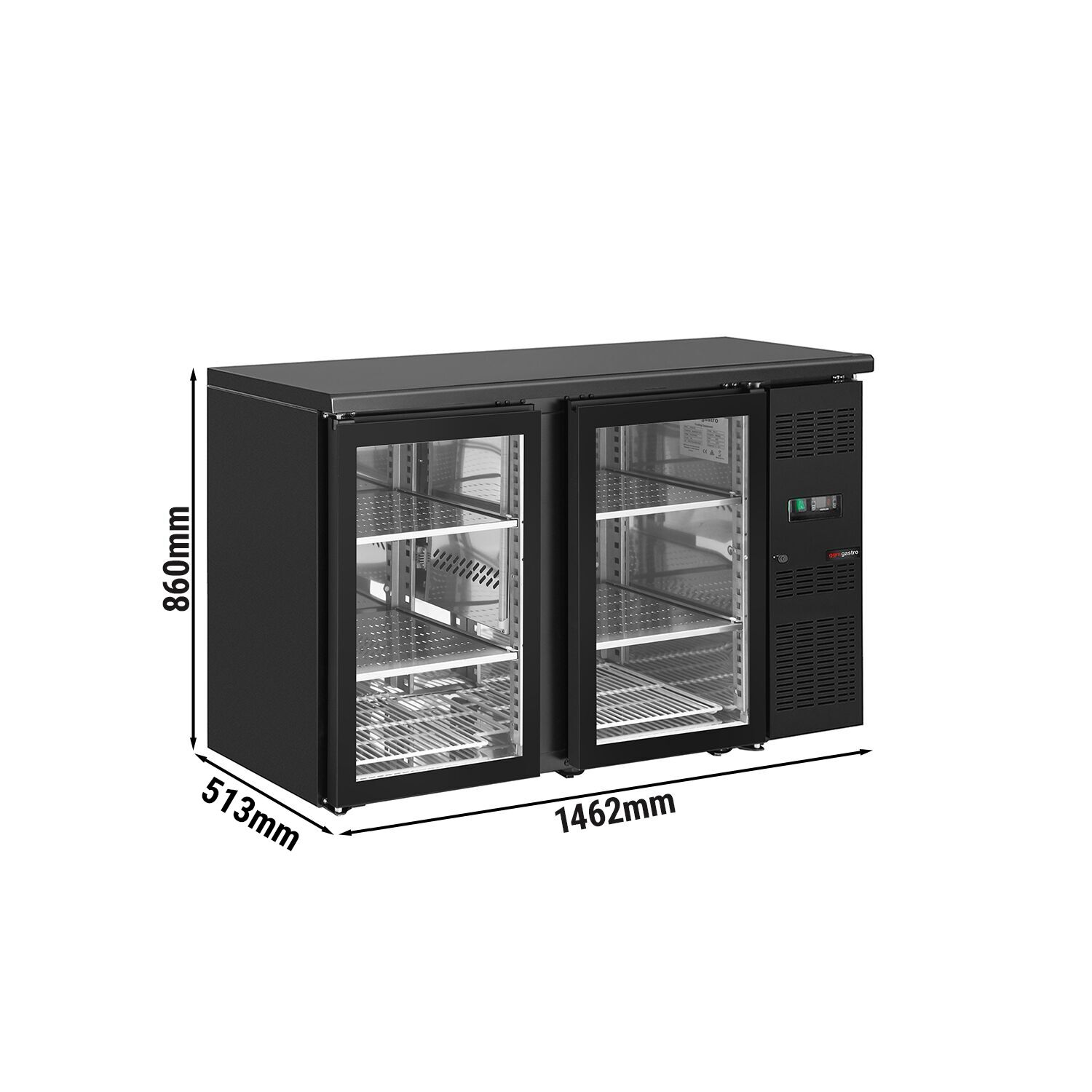 Arrière-bar réfrigéré professionnel ECO - 1462 mm - 2 portes vitrées sans cadre - Noir