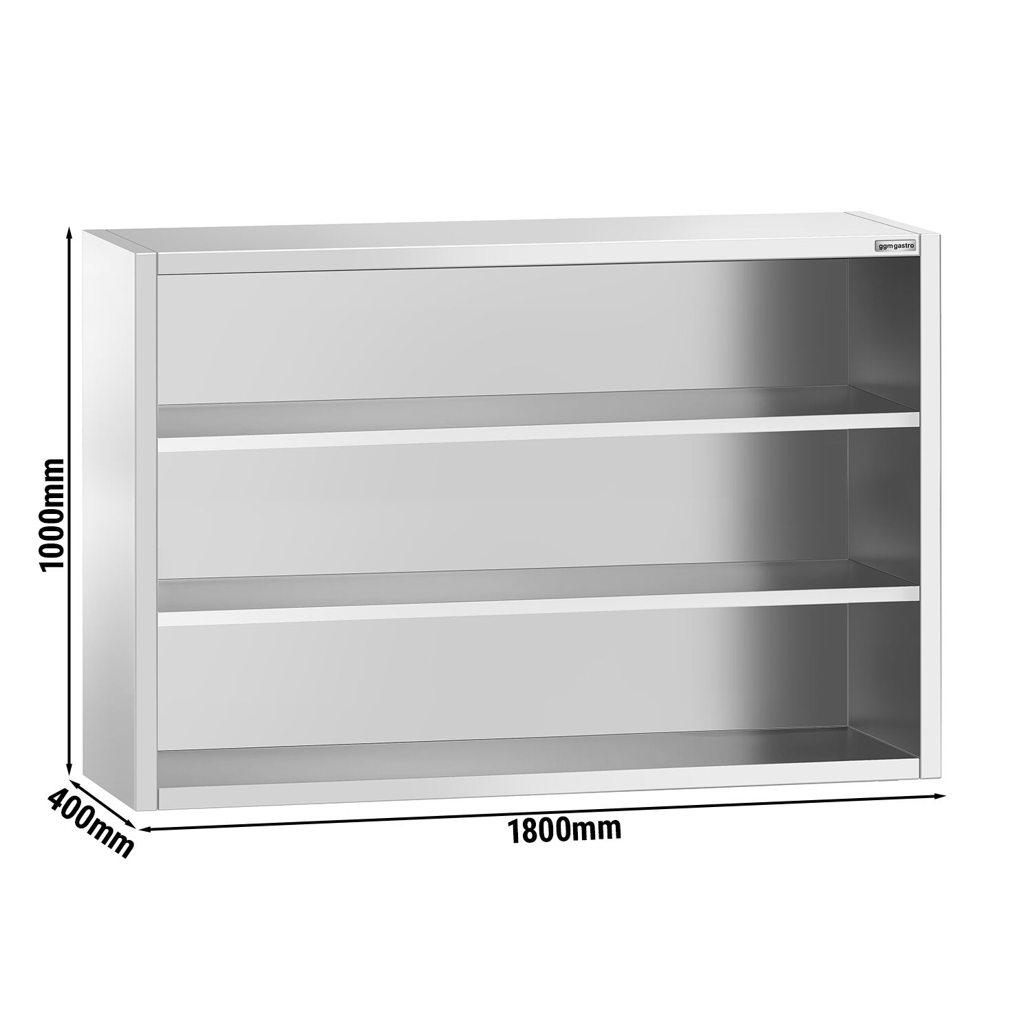 Armoire murale en acier inoxydable PREMIUM - 1600x400mm - sans portes (ouvert) - 1000mm de haut