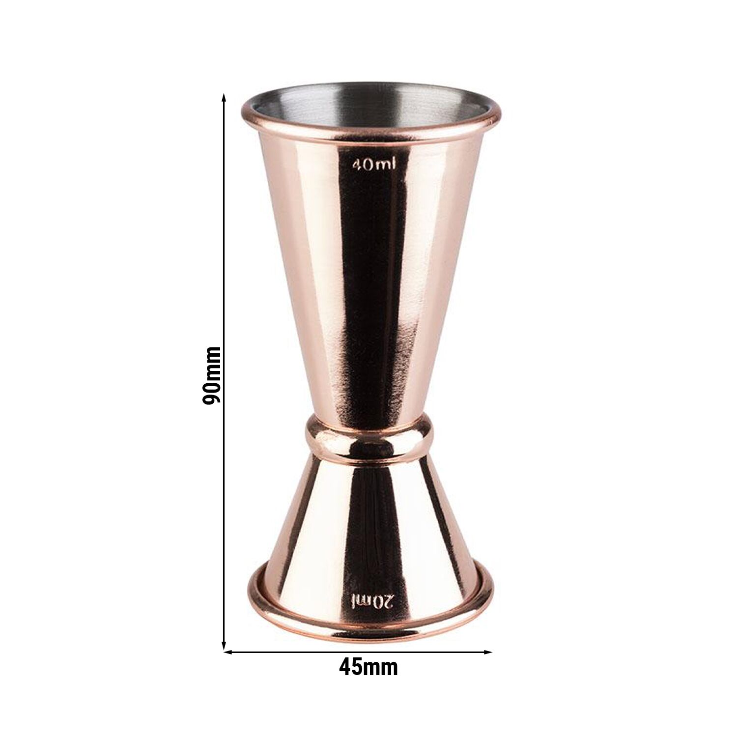 (6 pcs) Jigger double - acier inoxydable - 2cl/4cl (20/40 ml) - avec repère(s) 1cl/3cl