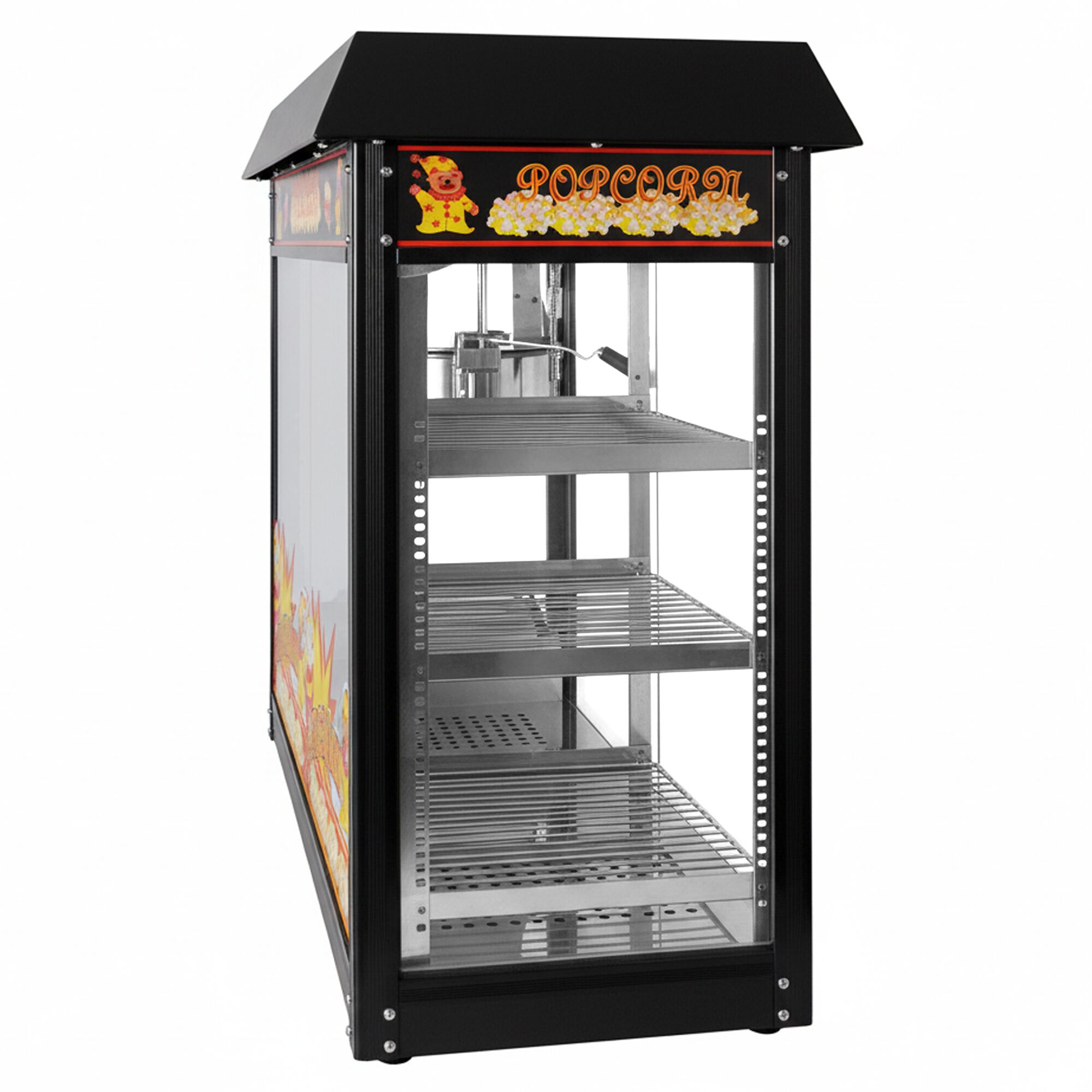 Machine à pop-corn professionnelle - 1,70kW - 5kg/h - avec 1 marmite(s) + 3 étagères chauffantes - Noir