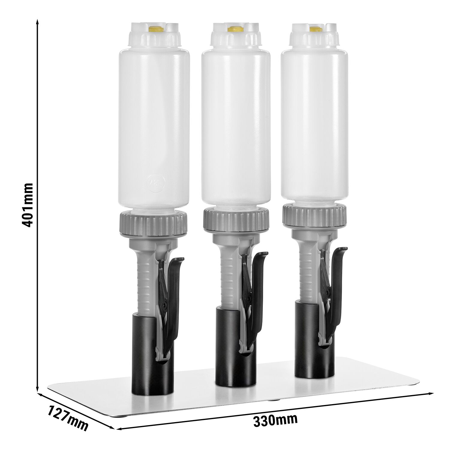 Pompe à sauce - 3x 710ml bouteilles - dosage réglable - bec anti-goutte - polypropylène - 127x401mm