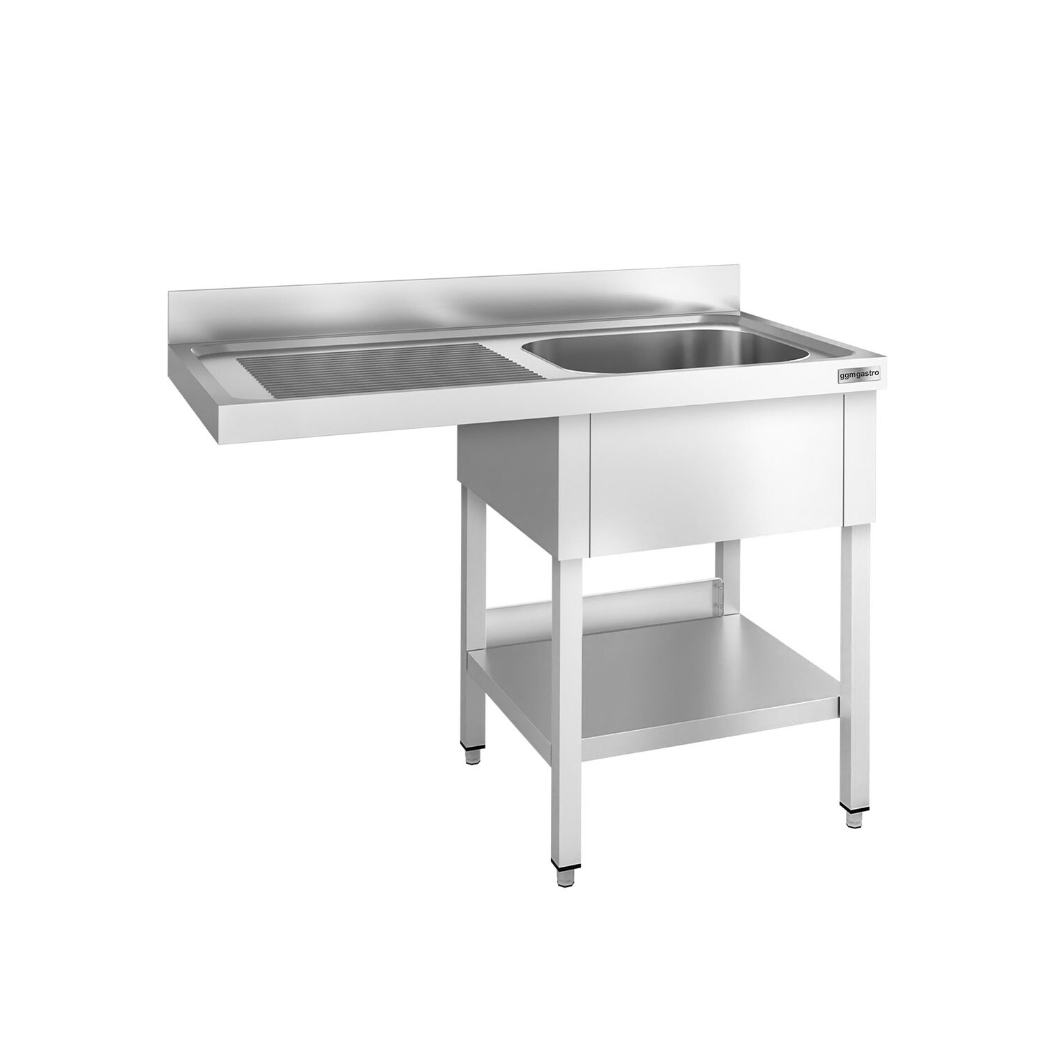 Plonge PREMIUM en acier inoxydable - 1400x600mm - 1 bac - bac à droite - avec espace lave-vaisselle - adossée/avec dosseret