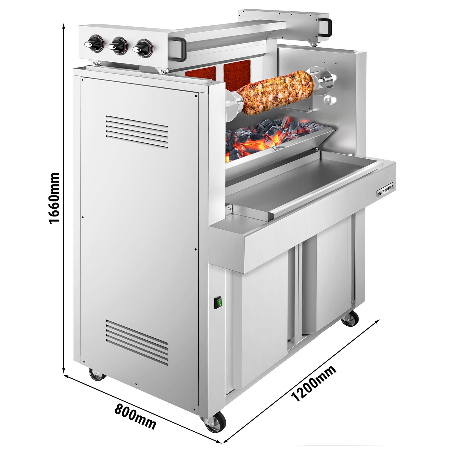 Grill kebab - sur roulettes - broche horizontale (Cağ) - sur socle - 9.8kW - pour 85kg de viande