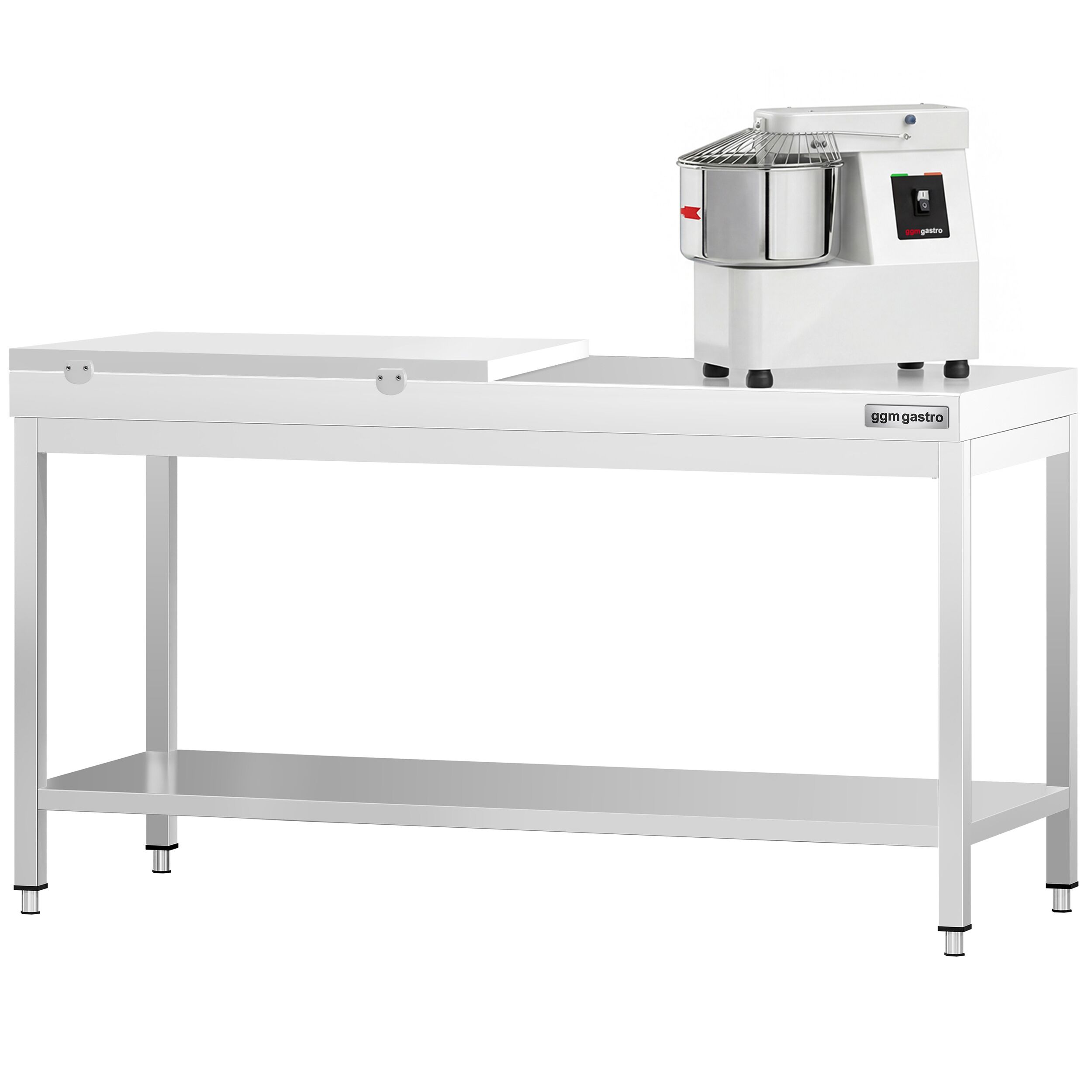 Table de travail inox PREMIUM - 2000 x 700 mm - avec tablette inférieure - incl. 1/2 Planche à découper Blanche