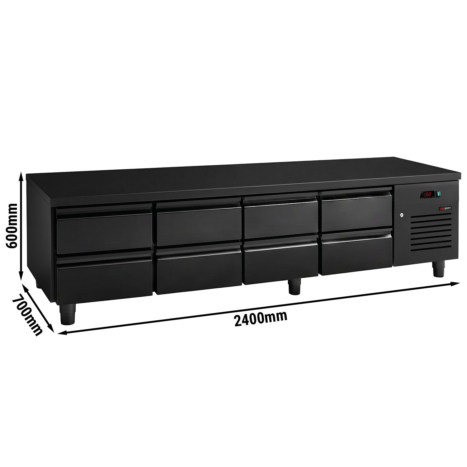 Meuble bas réfrigéré - 2400mm - 386 litres - 8x GN 1/1 tiroirs - noir mat