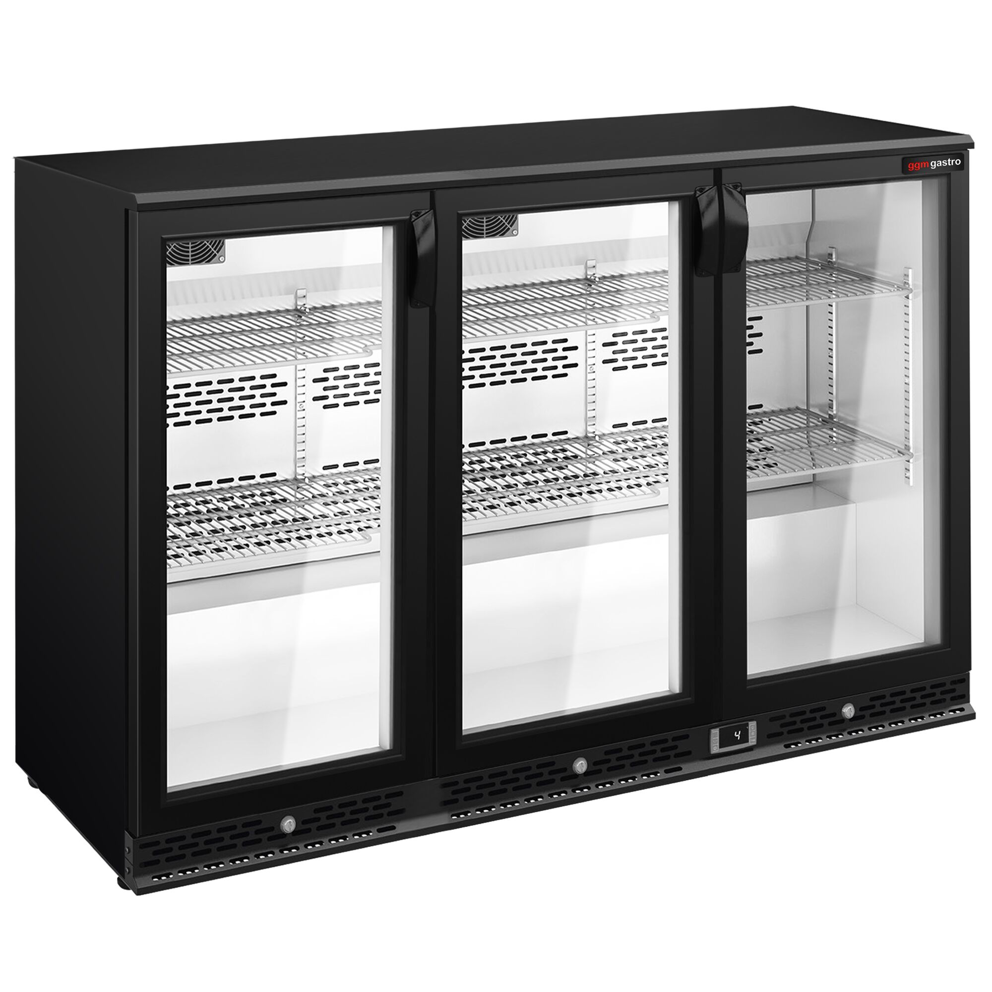 Commercial Back Bar Cooler PREMIUM PLUS - 1350mm - 330L - with 3 glass hinged doors - Black