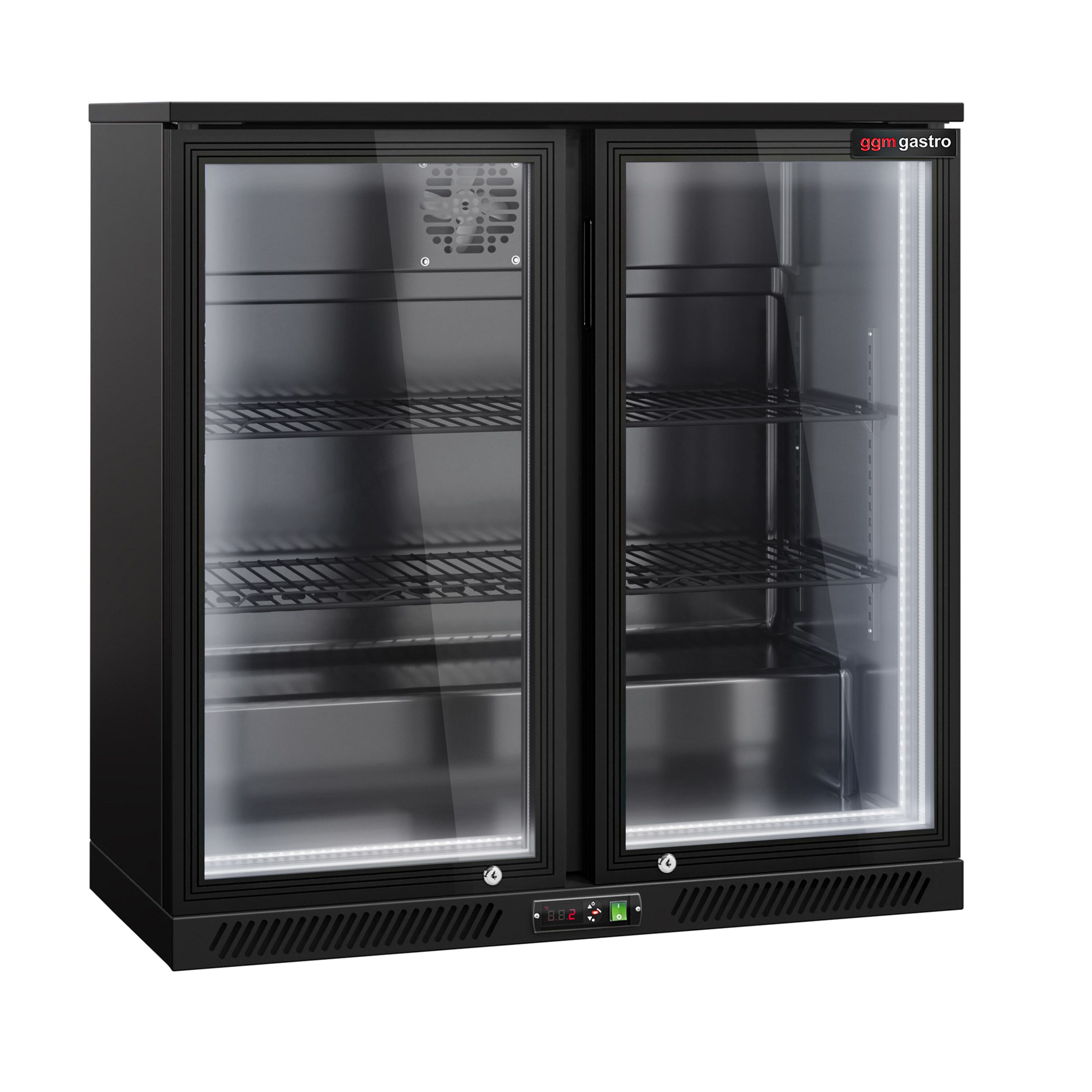 Commercial Back Bar Cooler - 900mm - 220L - with 2 glass hinged doors - Black