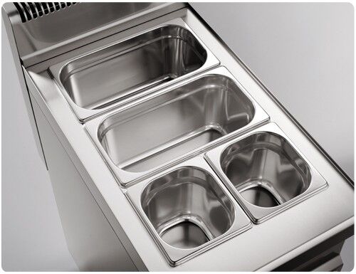 Bain-marie électrique – 2,4 kW – 2 × GN 1/1 ou 4 × GN 1/2 – avec soubassement incluant 2 portes