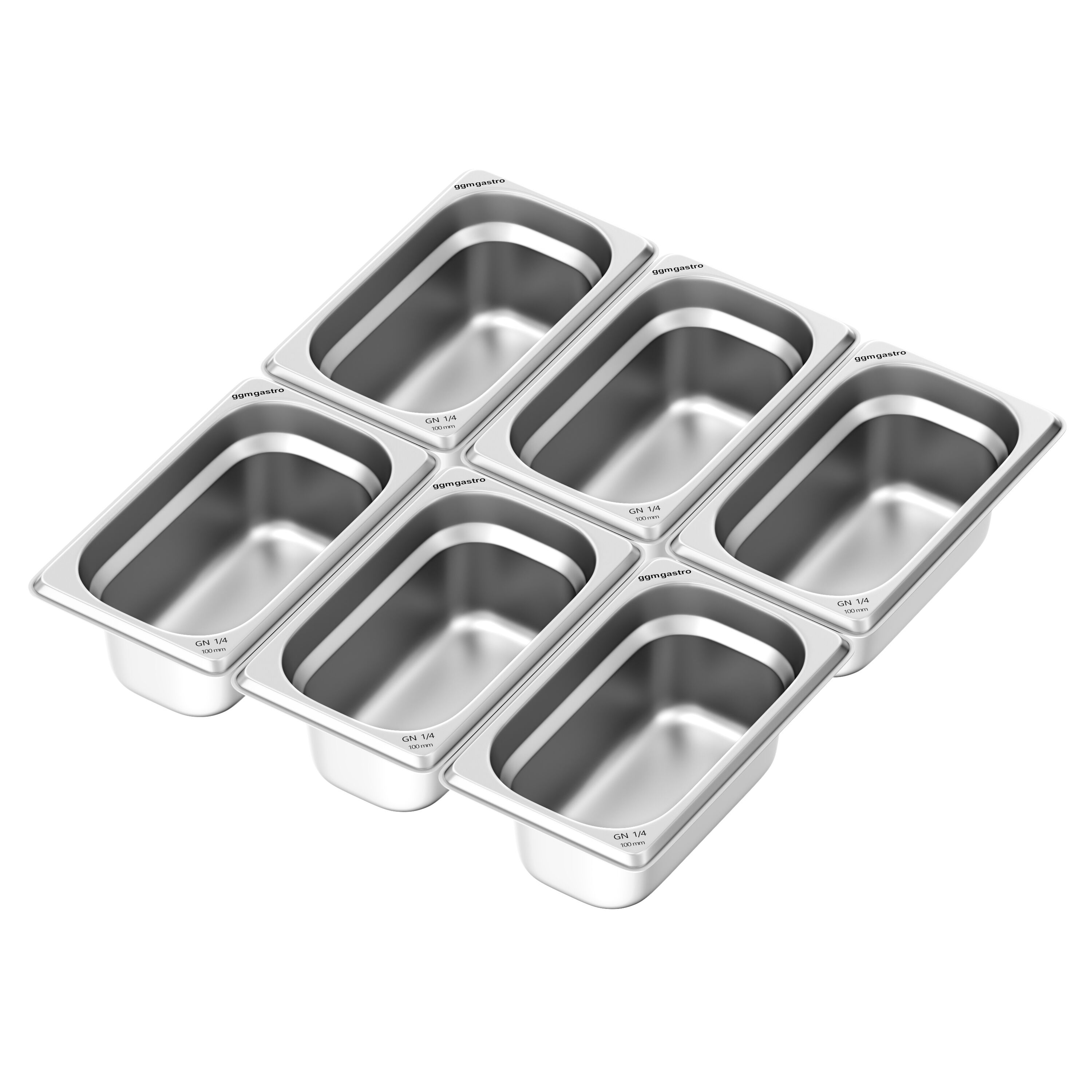 (6 pièces) Récipients en acier inoxydable GN 1/4 - Hauteur : 100mm