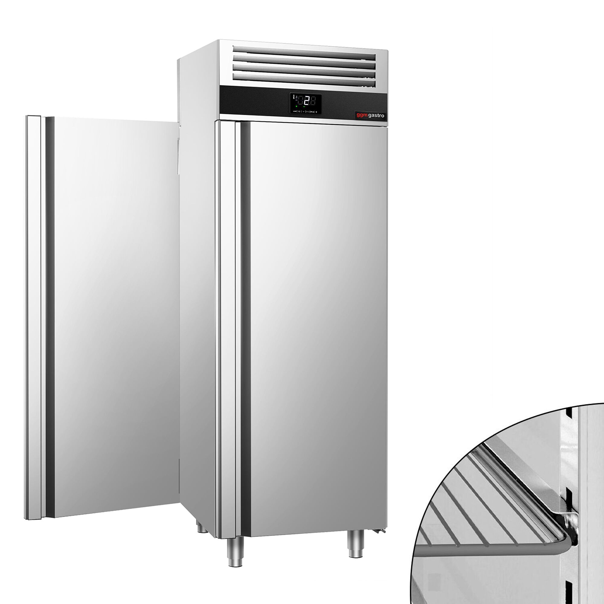Armoire réfrigérée positive Inox AISI 304 PREMIUM - GN 2/1 - 700 L - avec 1 porte avant & 1 porte arrière & 3 glissières & 3 grilles GN 2/1