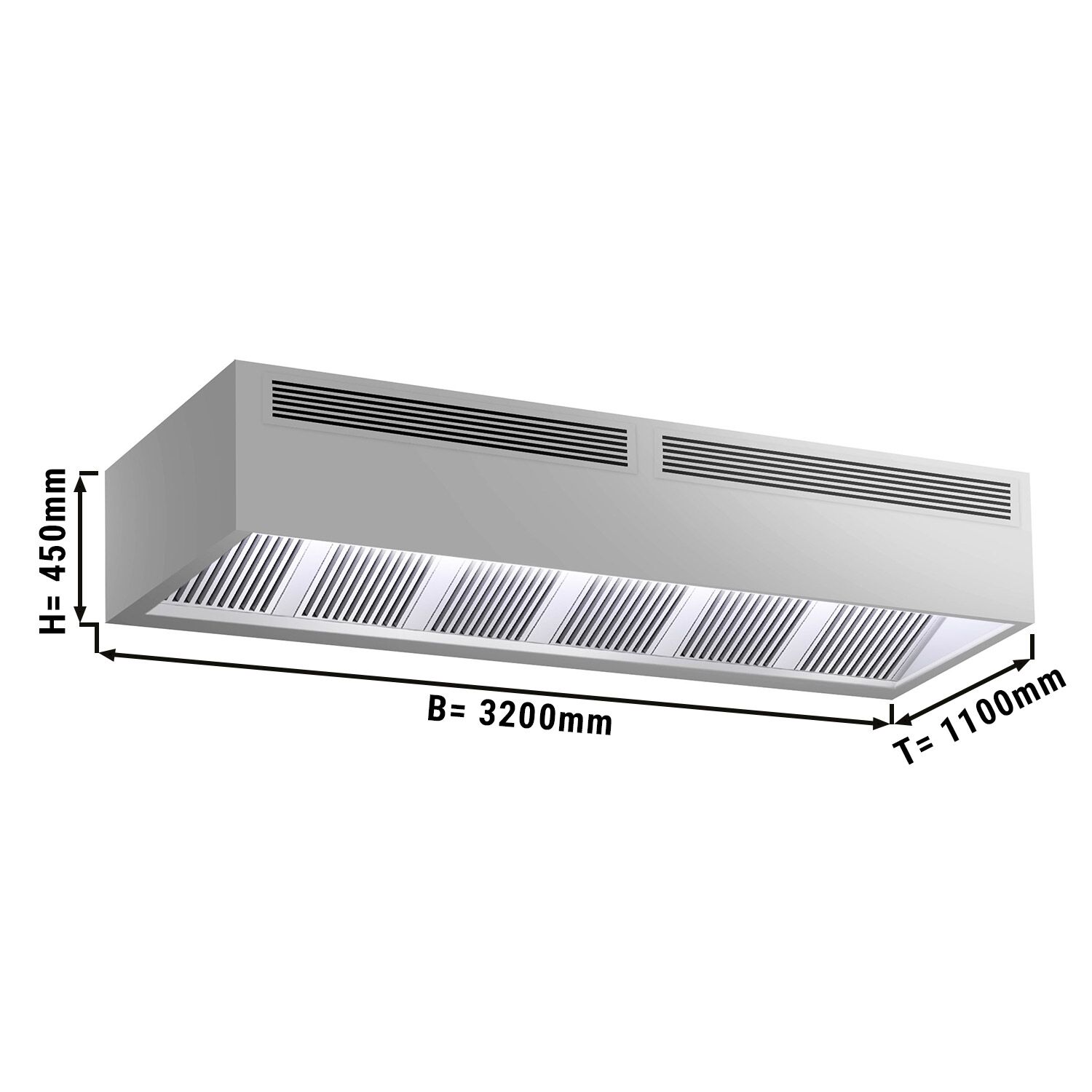Hotte caisson à induction – 3200 mm – sans moteur – avec filtre