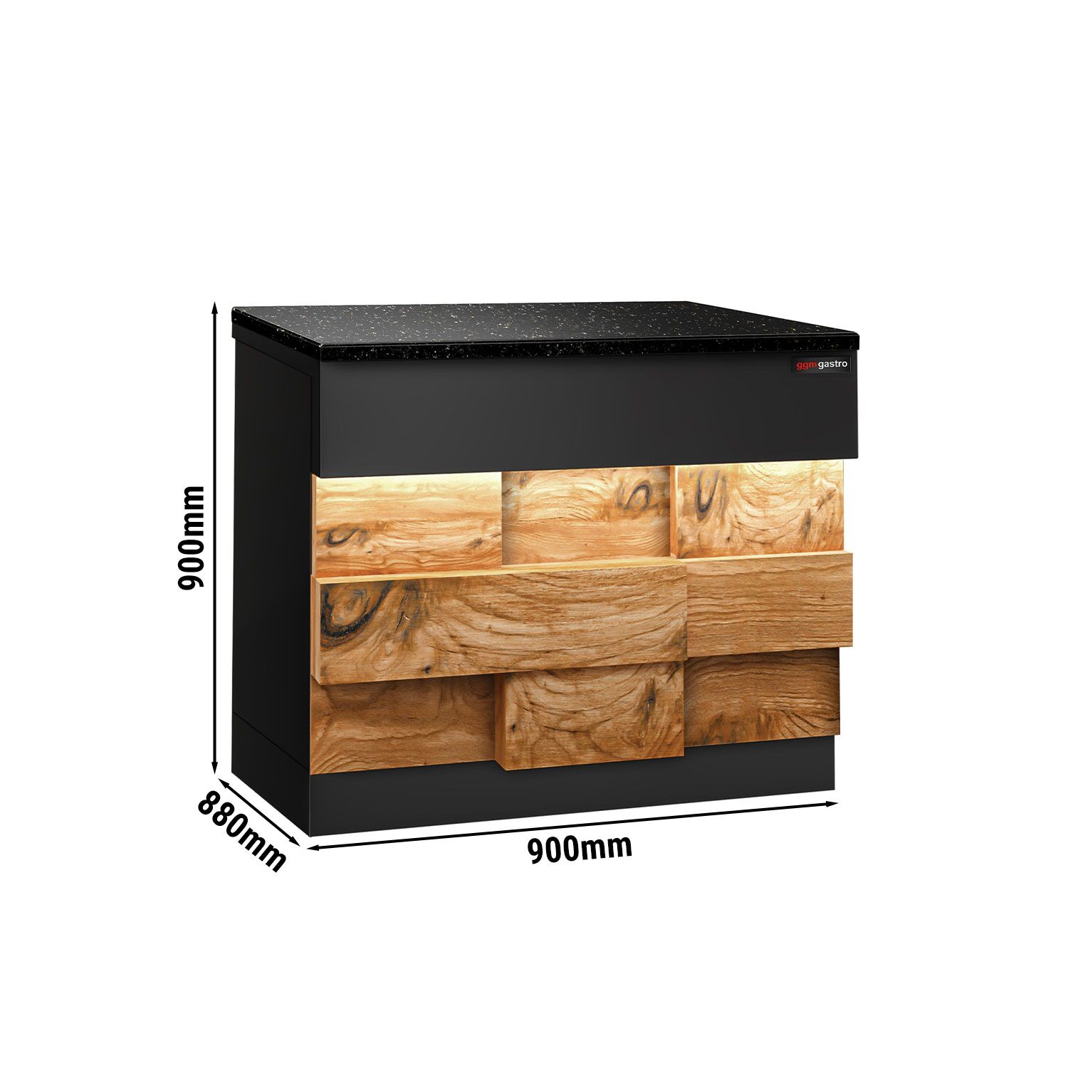 Table de caisse TORONTO – 900 mm – façade en bois – plan de travail en granit Noir