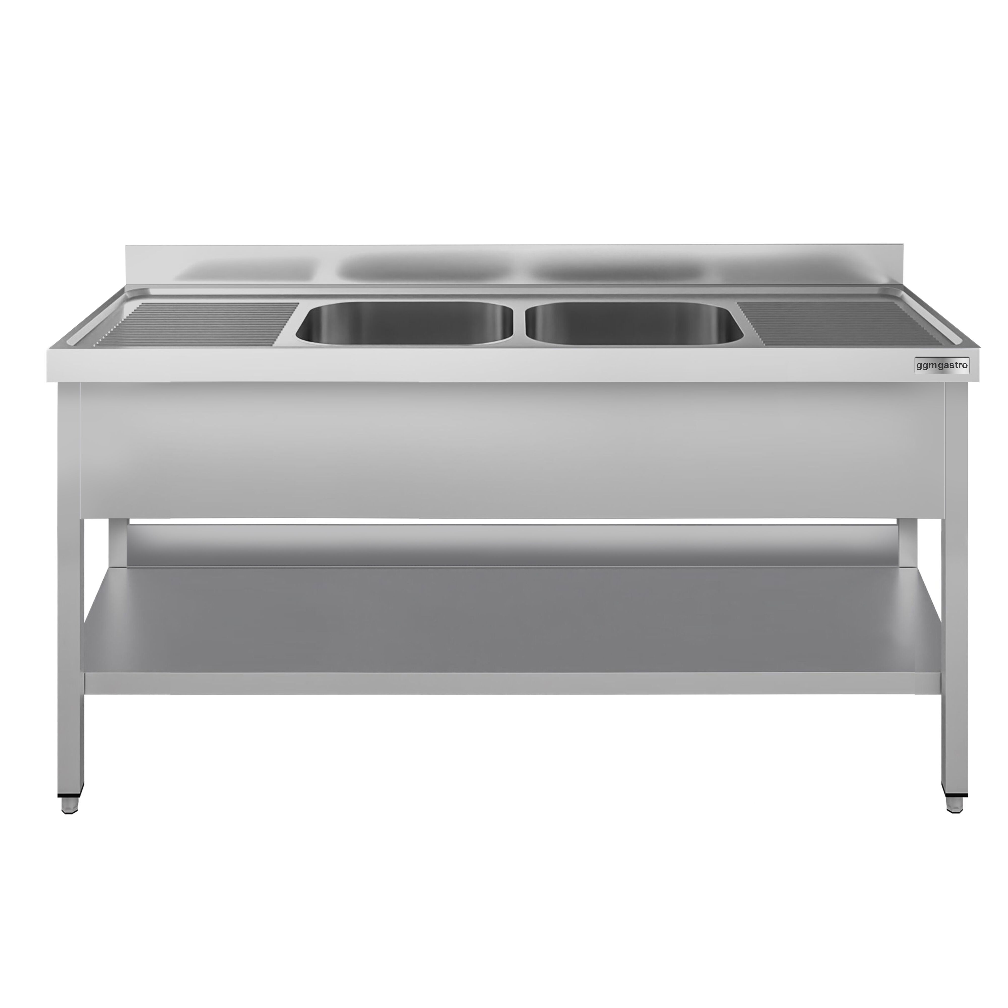 Plonge en inox ECO - 2000x700mm - avec étagère basse - 2 bacs au centre