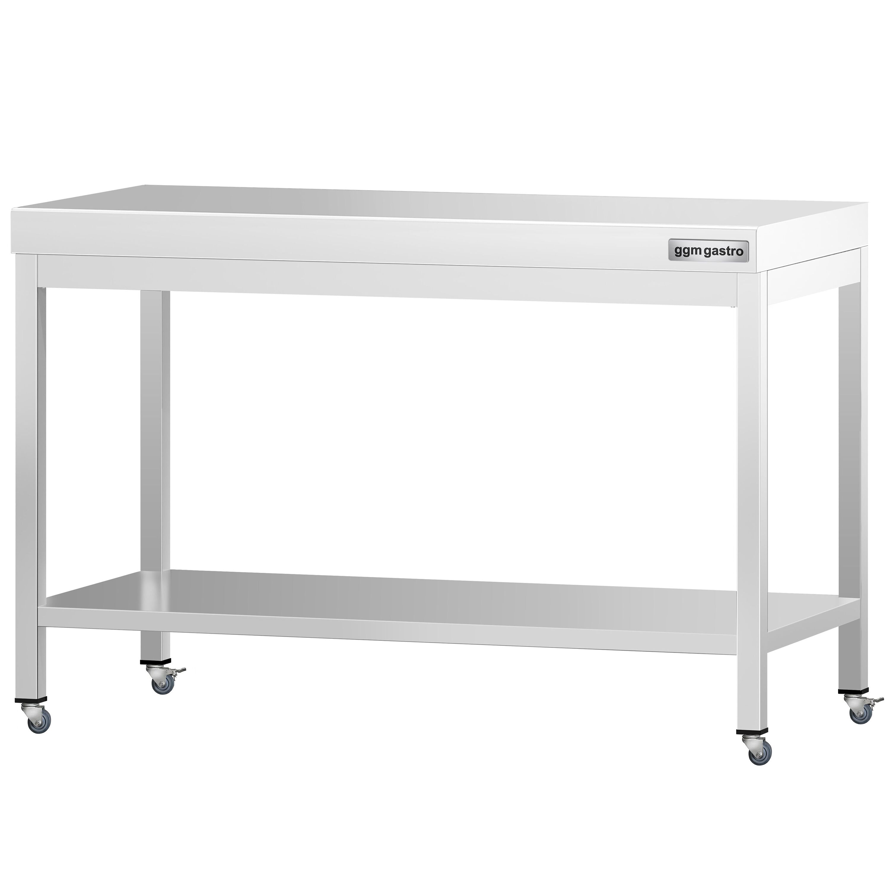 Table de travail en inox PREMIUM - 1200 x 600 mm - avec tablette inférieure et roulettes