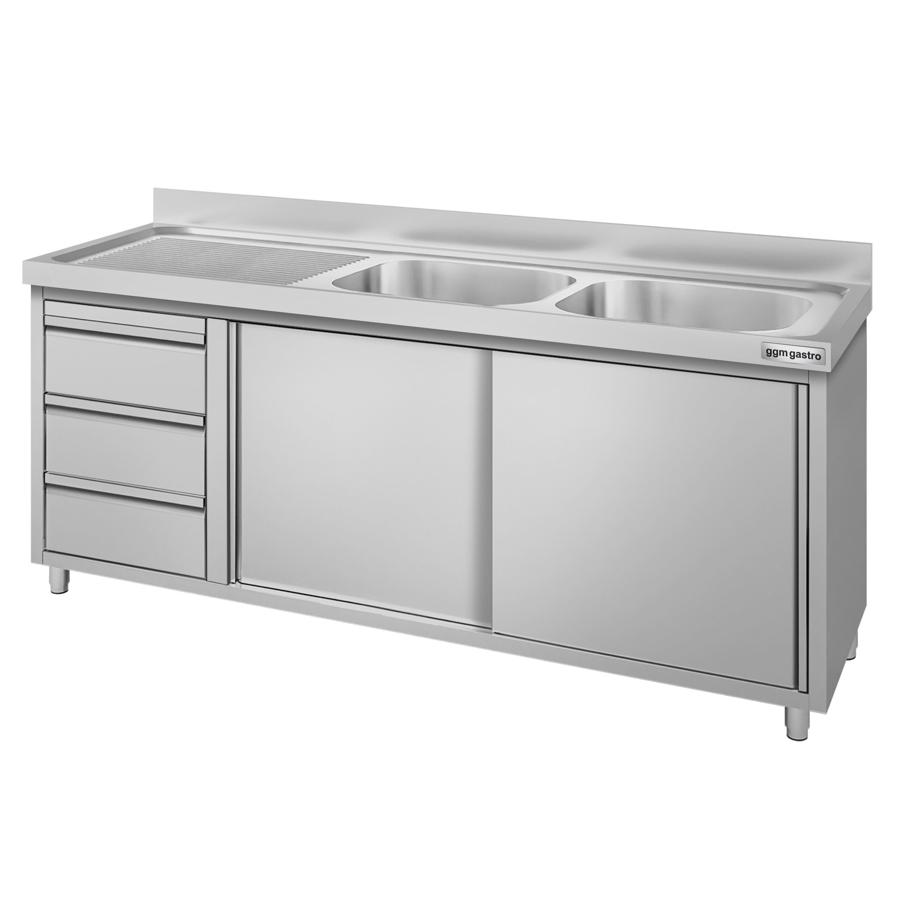 Meuble évier ECO - 1800 x 600 mm - avec 3 tiroirs & 2 bacs à droite