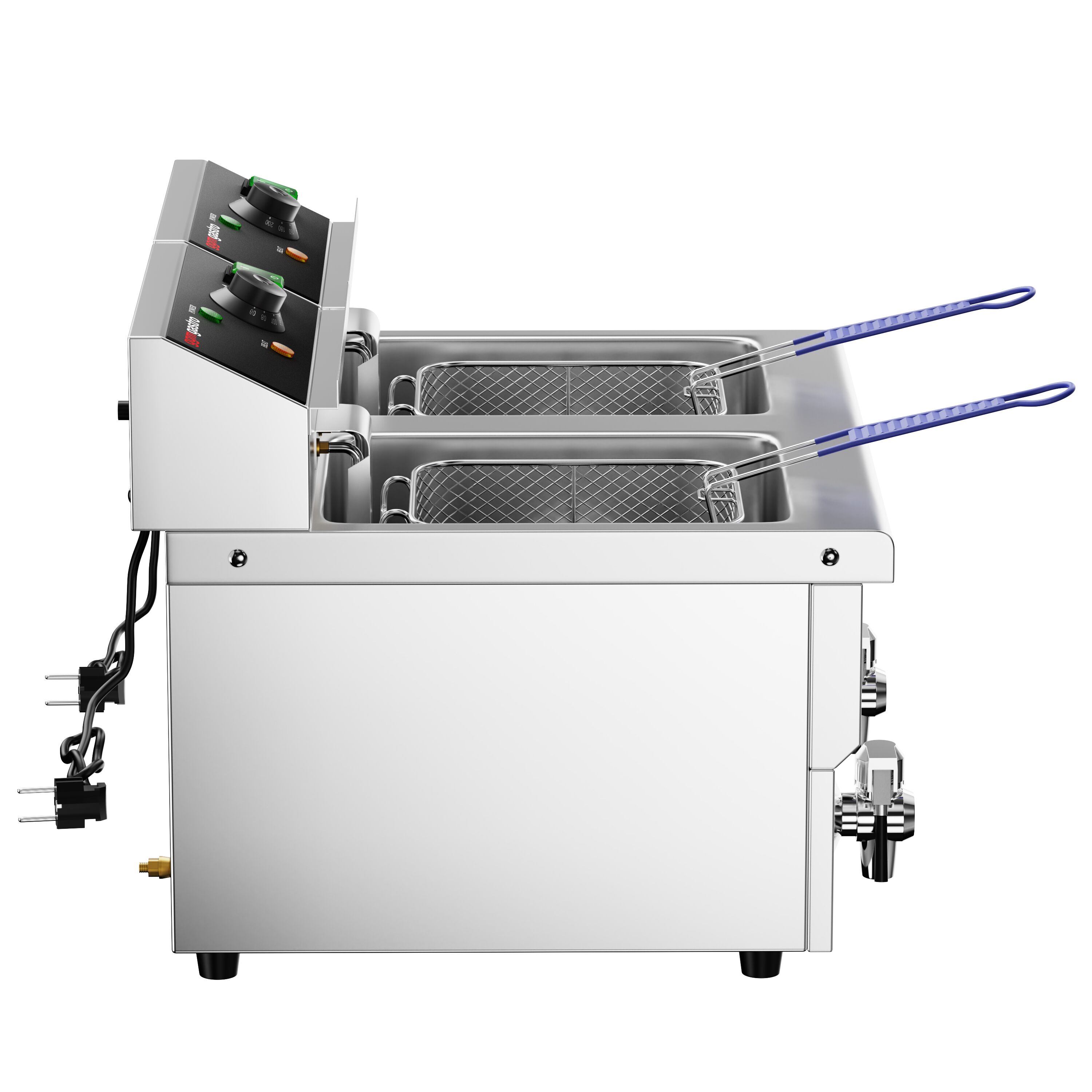 Friteuse électrique double – 8+8 litres – 6,5 kW – avec robinet de vidange